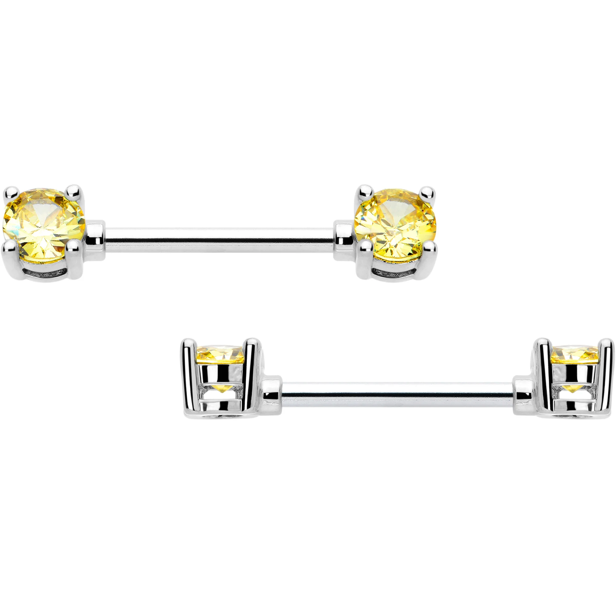 14G 9/16 Yellow CZ Gem November Birthstone Nipple Ring Set - Image 2