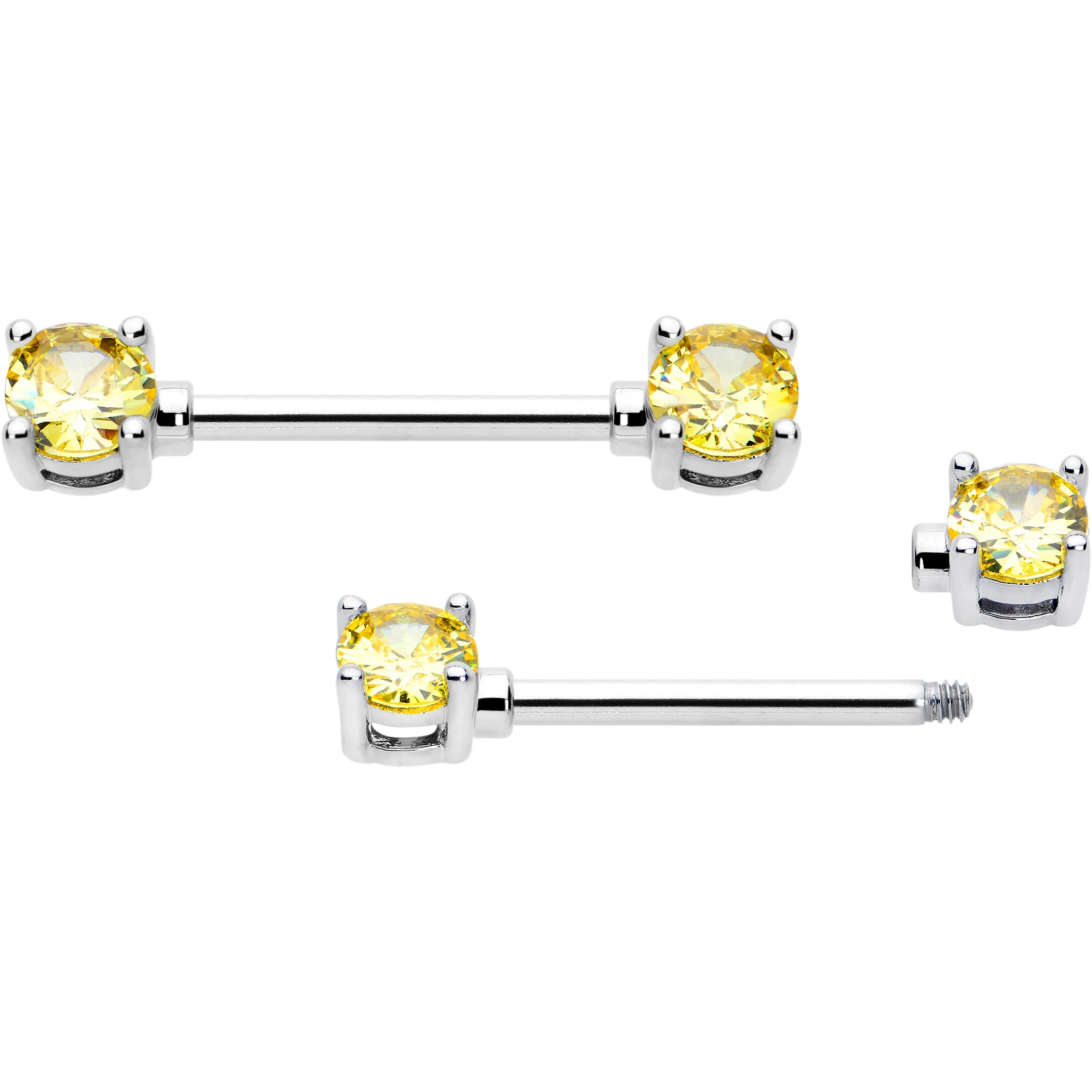 14G 9/16 Yellow CZ Gem November Birthstone Nipple Ring Set - Image 3