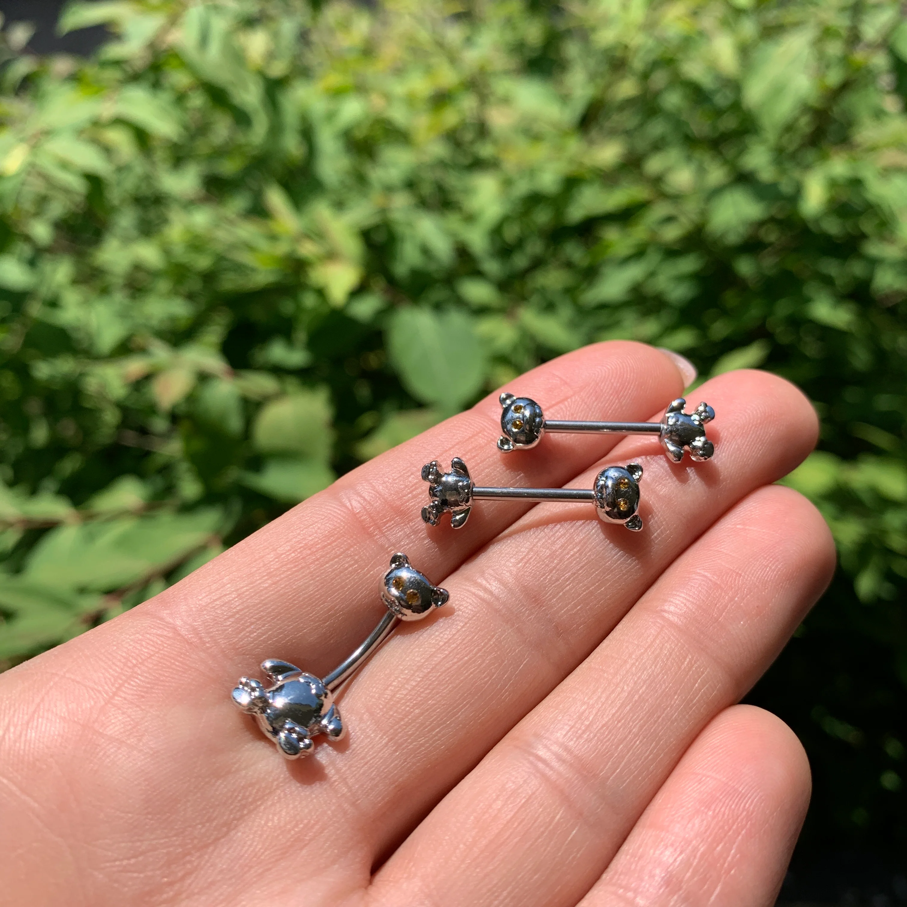 14G 9/16 Yellow Gem Teddy Bear Barbell Nipple Ring Set - Image 2