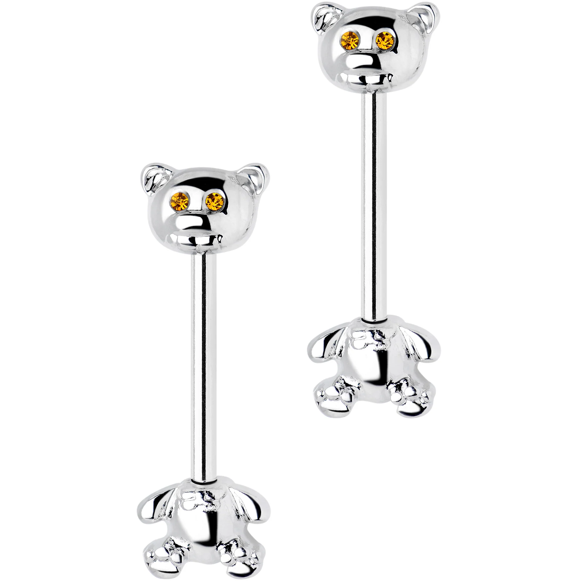 14G 9/16 Yellow Gem Teddy Bear Barbell Nipple Ring Set - Image 3