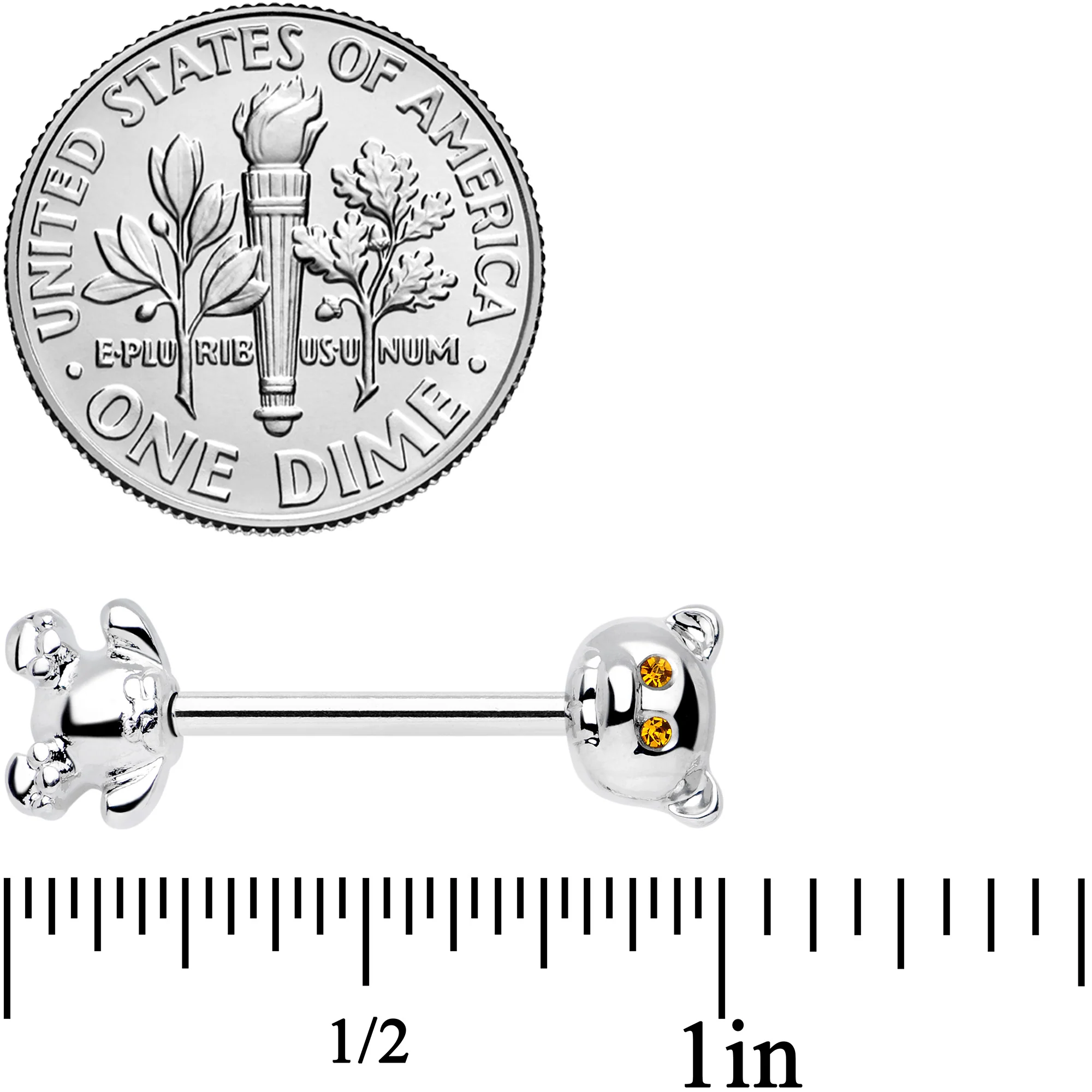 14G 9/16 Yellow Gem Teddy Bear Barbell Nipple Ring Set - Image 4