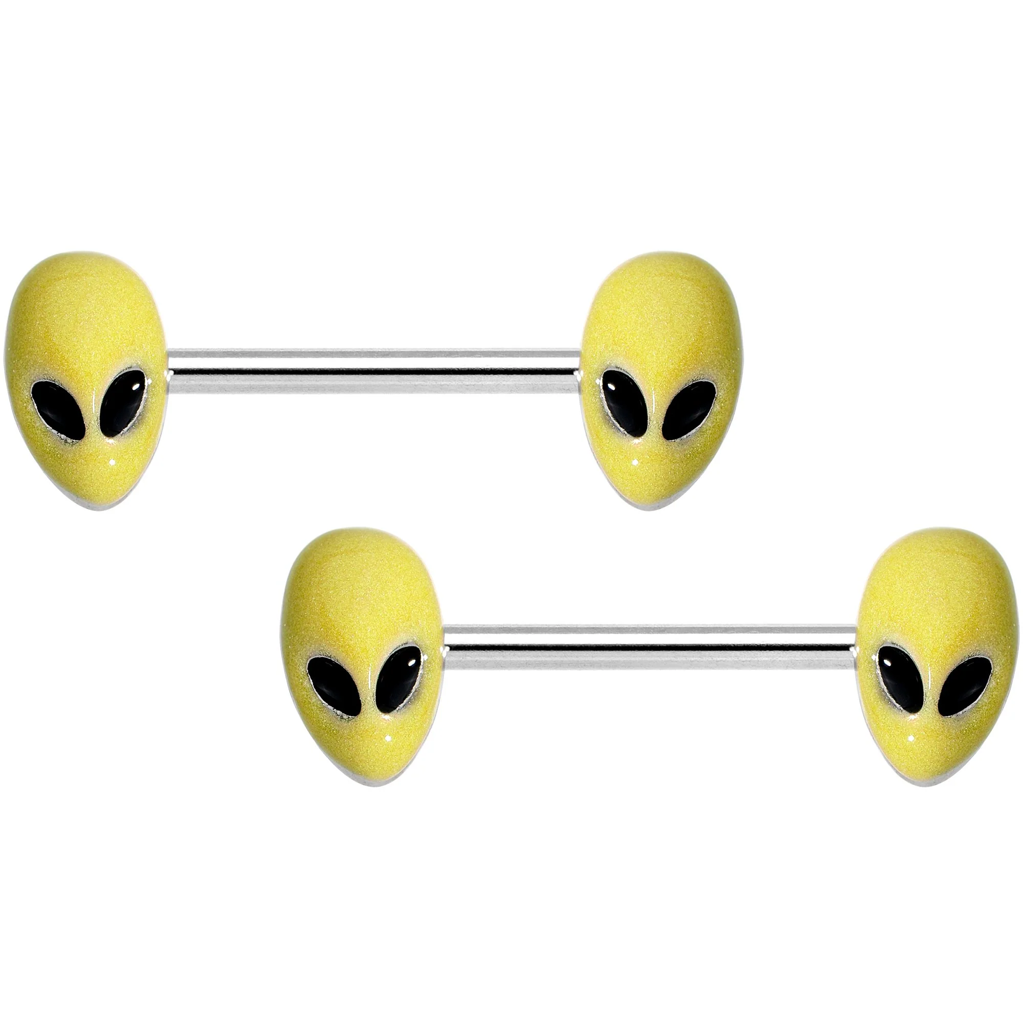 14G 9/16 Yellow Glow in the Dark Aliens Barbell Nipple Ring Set