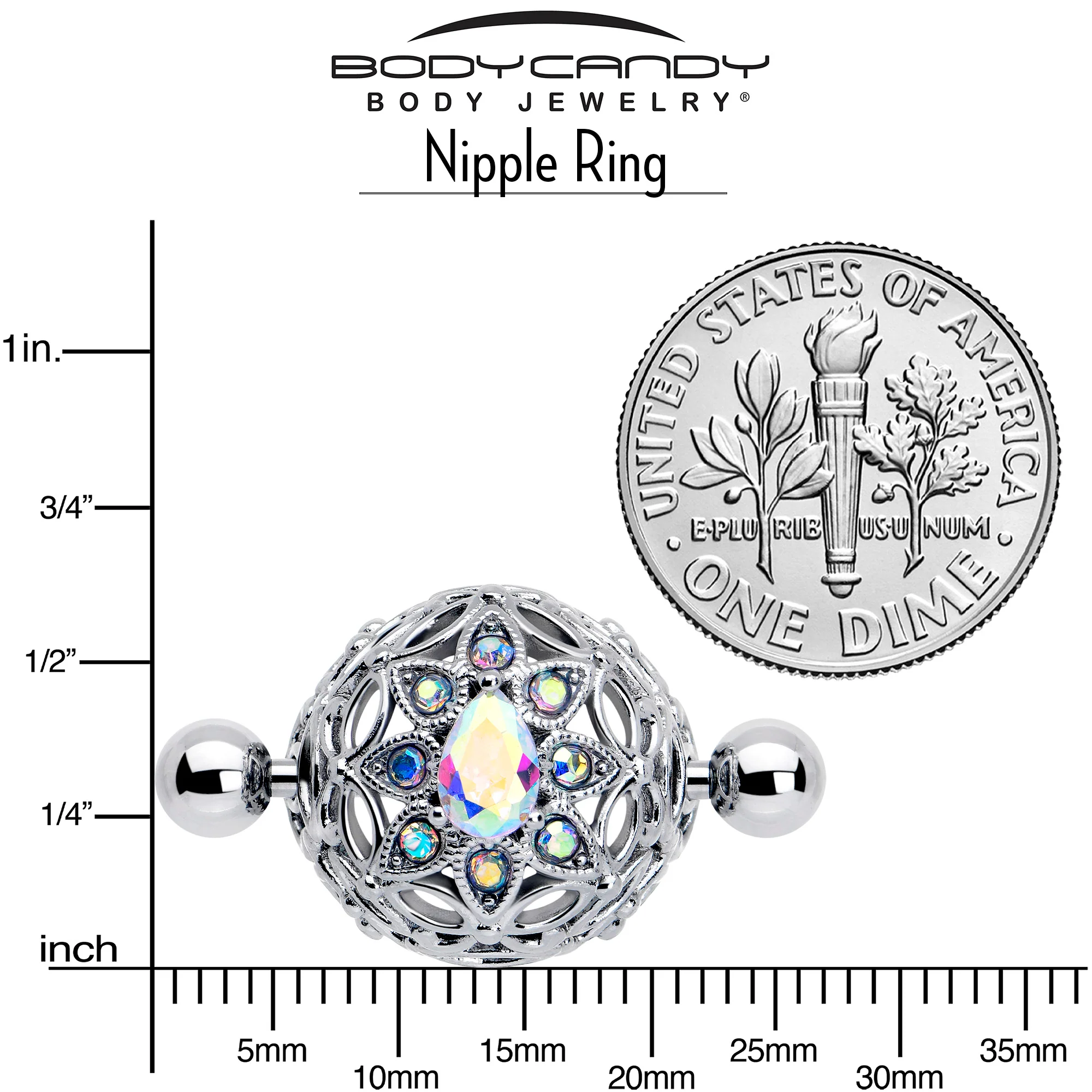 14G 9/16 Aurora Gem Retro Sunburst Nipple Shield Set - Image 3