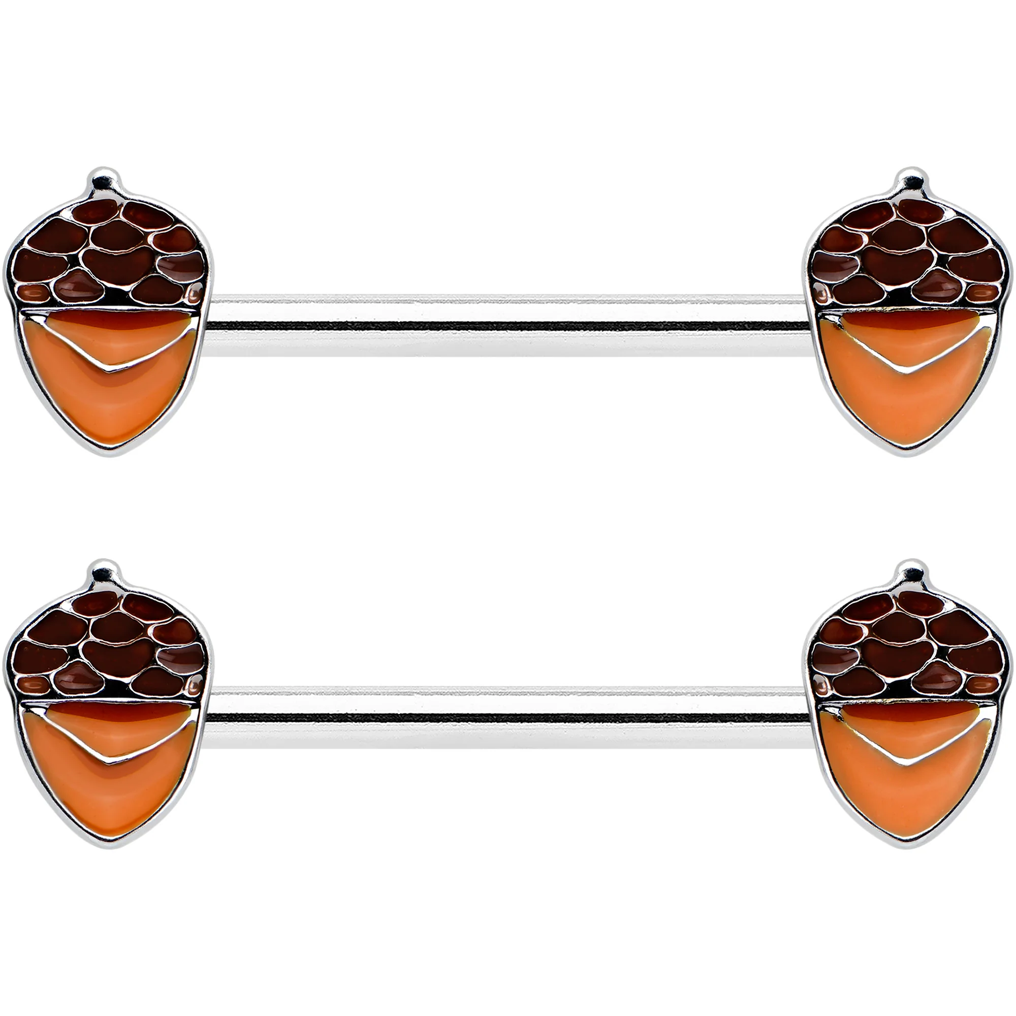 14G 9/16 Autumn Acorn Brown Orange Barbell Nipple Ring Set - Image 2