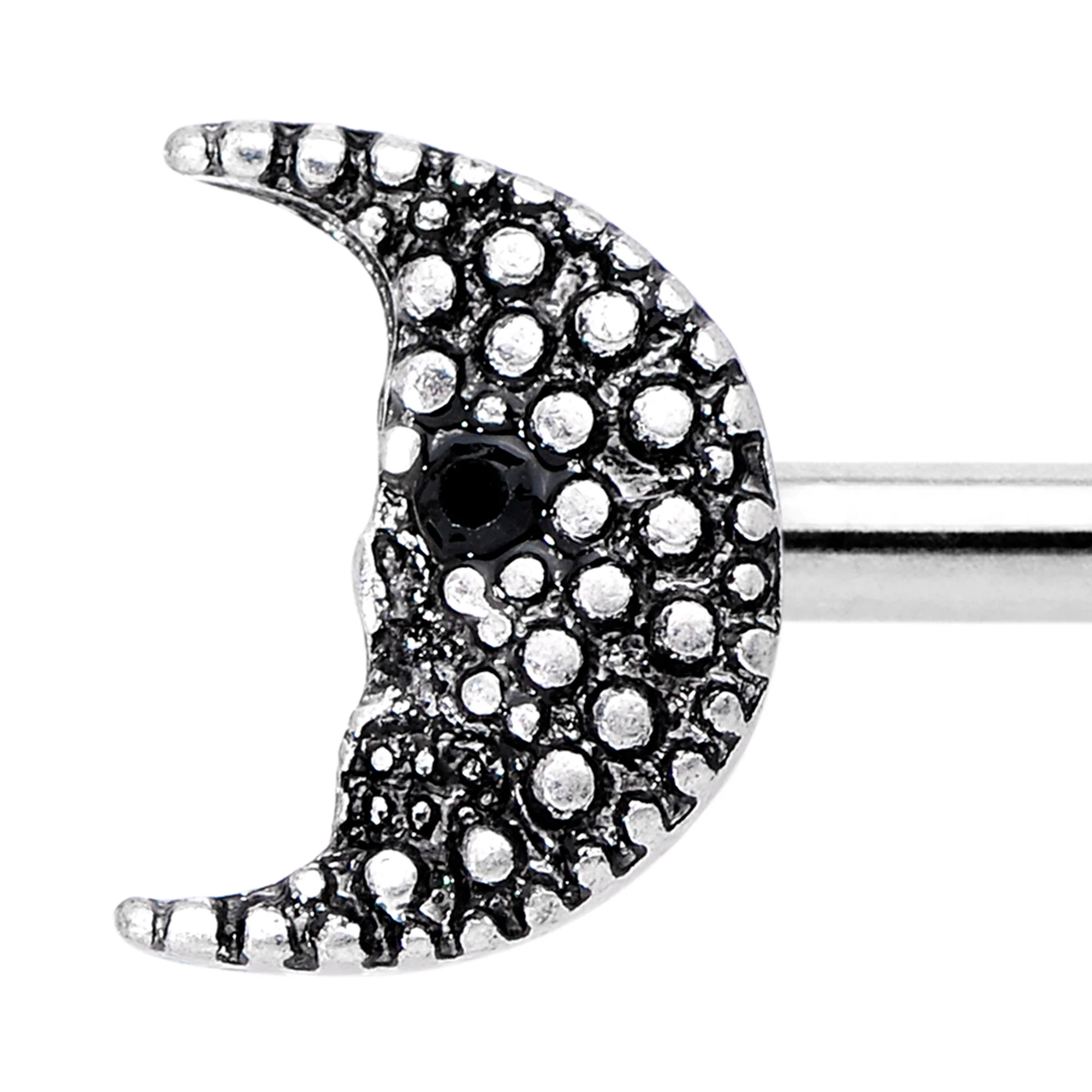 14G 9/16 Black Gem Skull Crescent Moon Barbell Nipple Ring Set - Image 2
