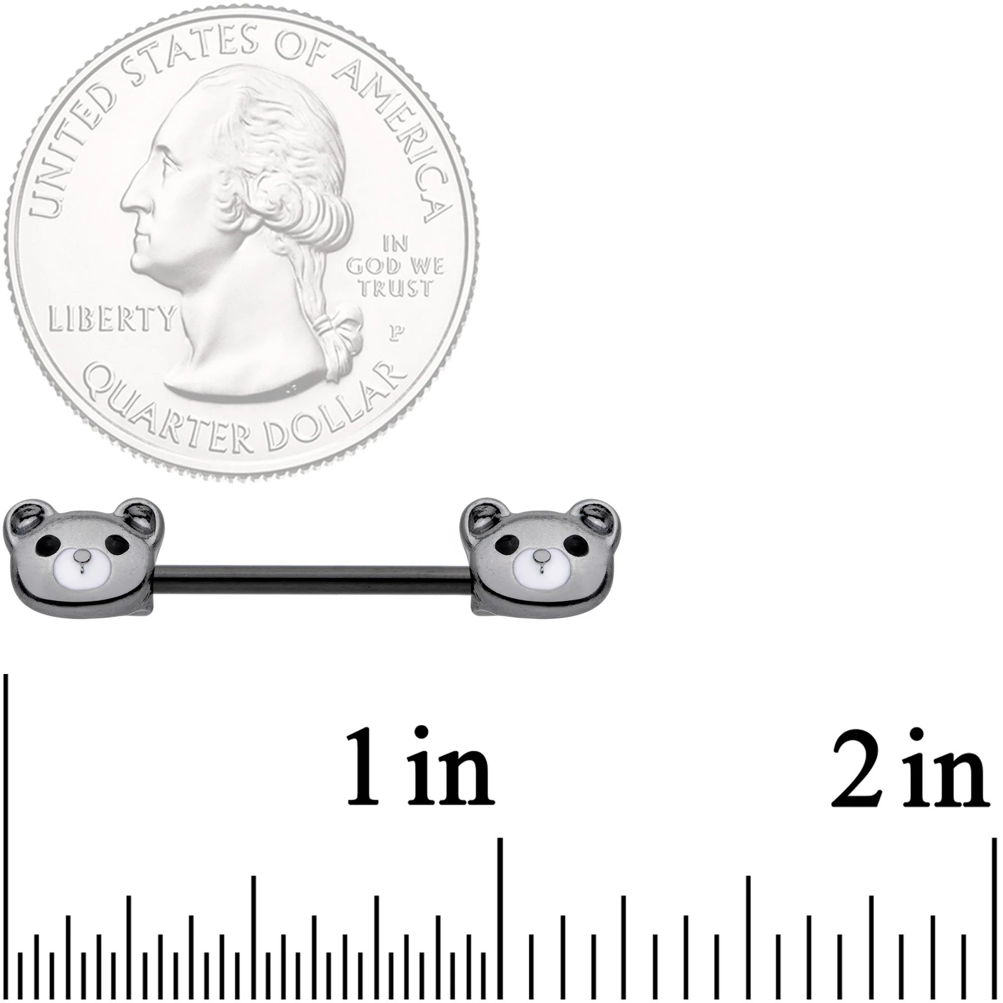 14G 9/16 Black Teddy Bear Barbell Nipple Ring Set - Image 2