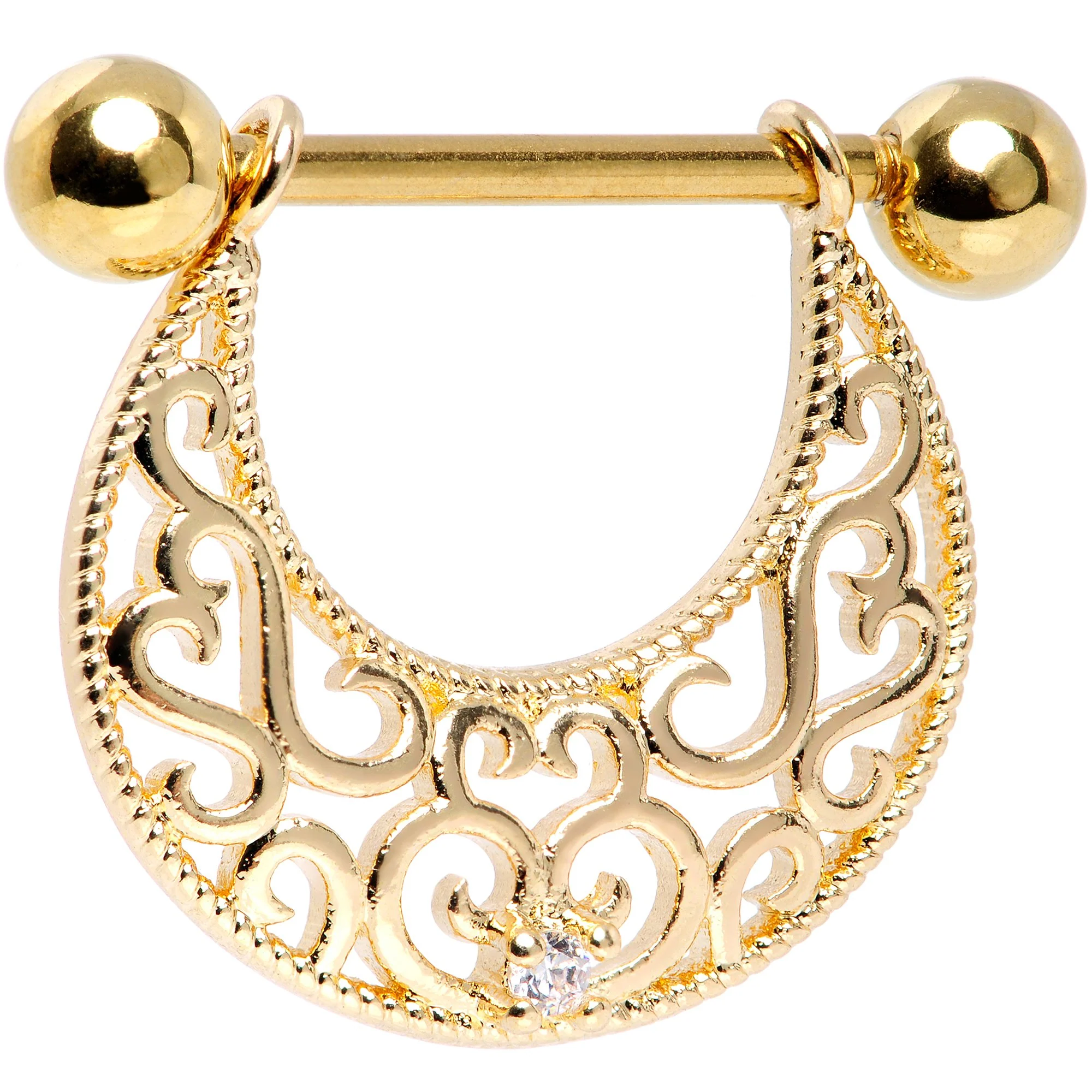 14G 9/16 Clear CZ Gem Gold Tone Abstract Heart Nipple Shield Set - Image 2