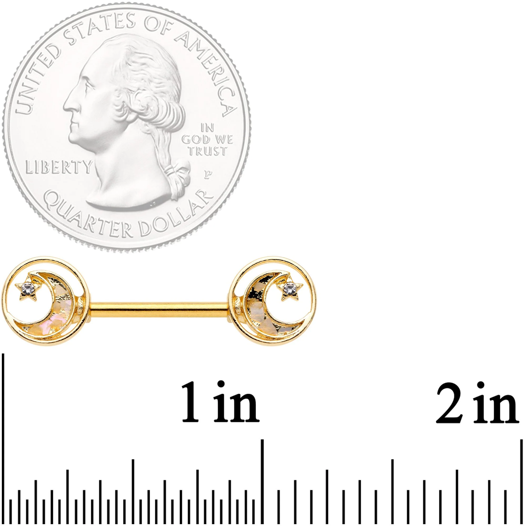14G 9/16 Clear Gem Orbit Loop Crescent Moon Star Nipple Ring Set - Image 2