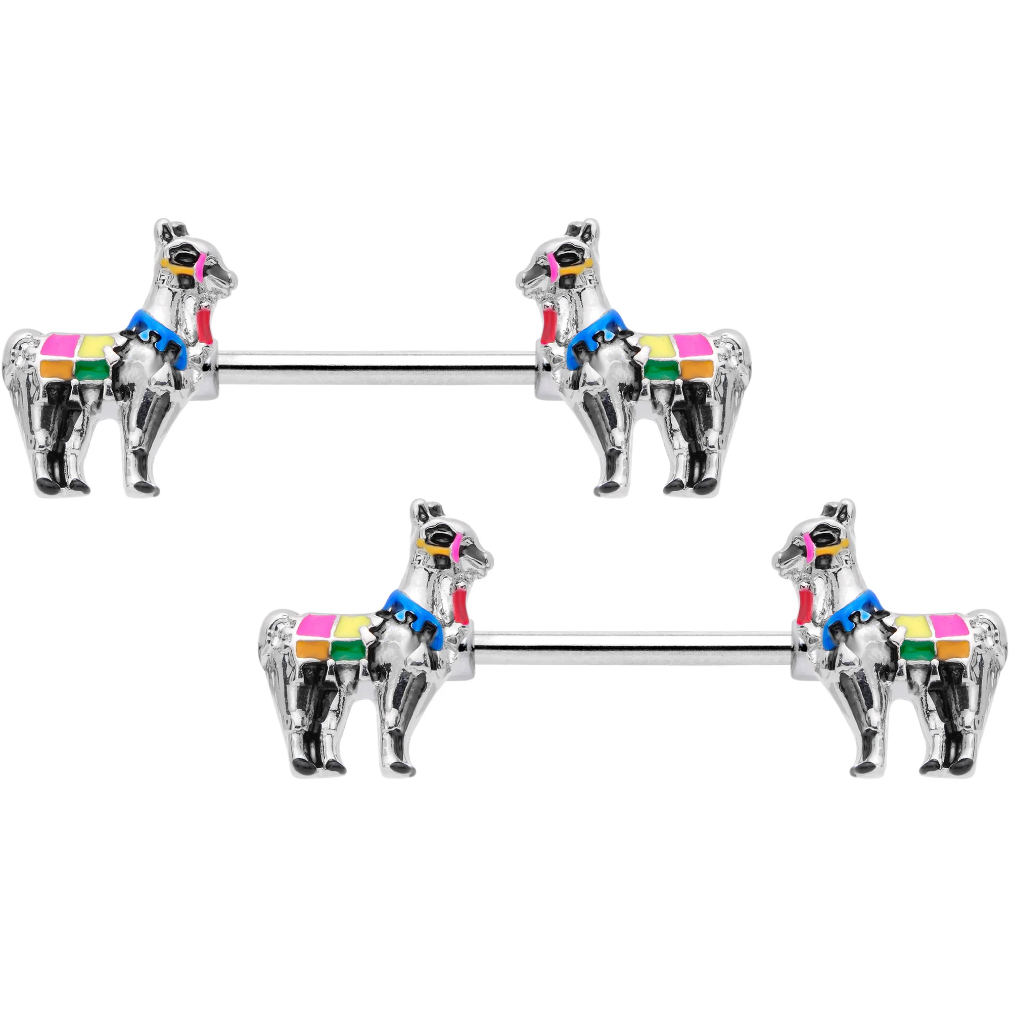 14G 9/16 Colorful Drama Llama Barbell Nipple Ring Set