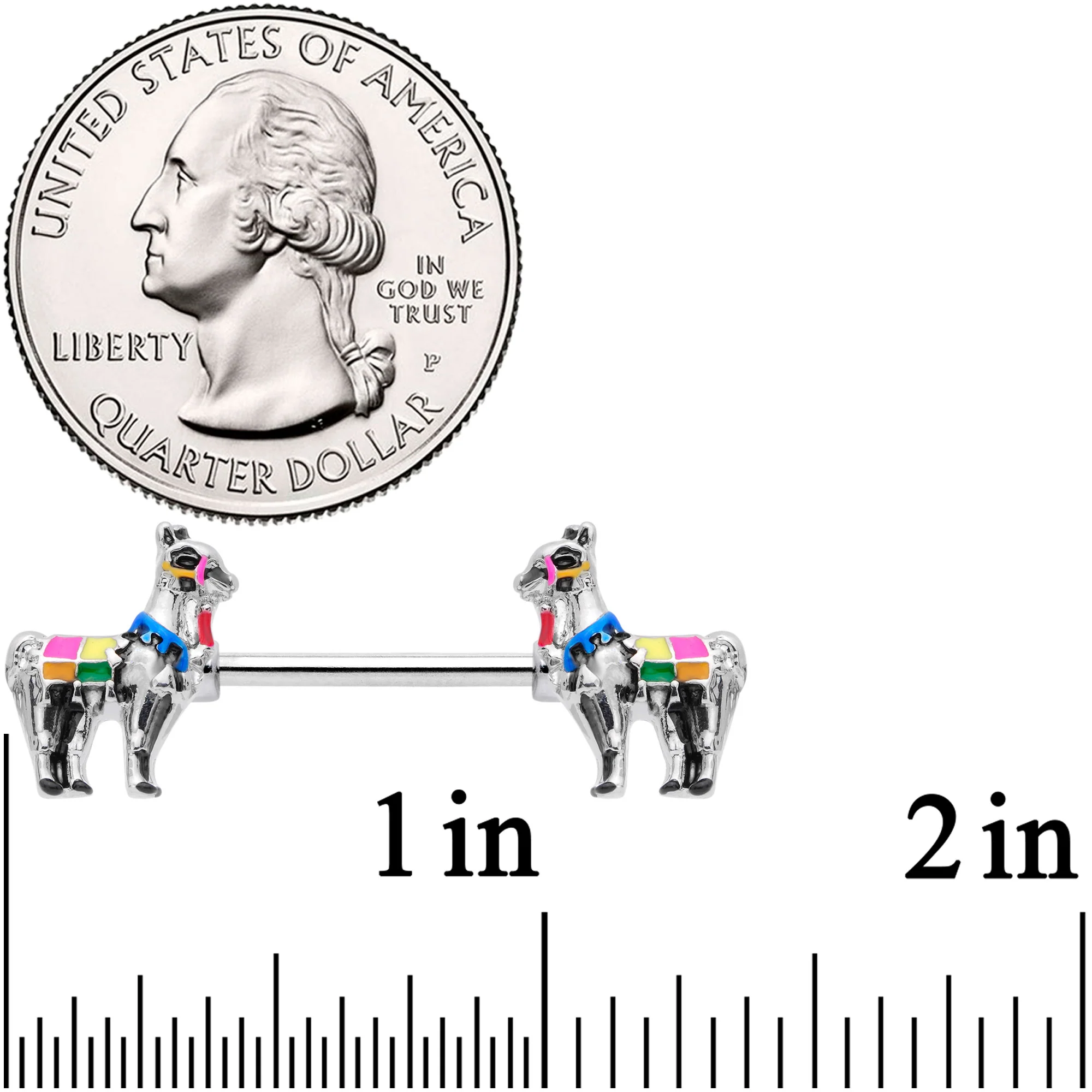14G 9/16 Colorful Drama Llama Barbell Nipple Ring Set - Image 2