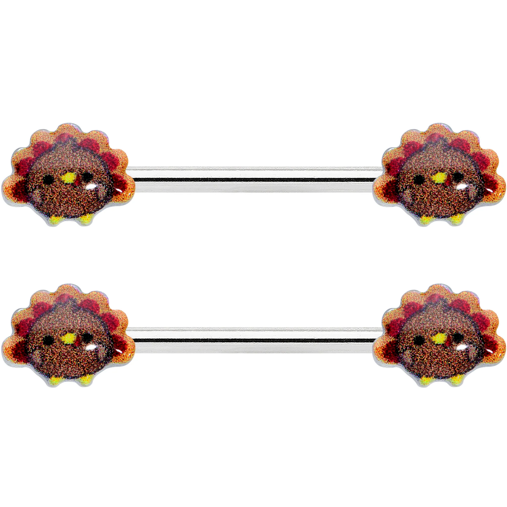 14G 9/16 Cute Colorful Turkeys Barbell Nipple Ring Set - Image 2