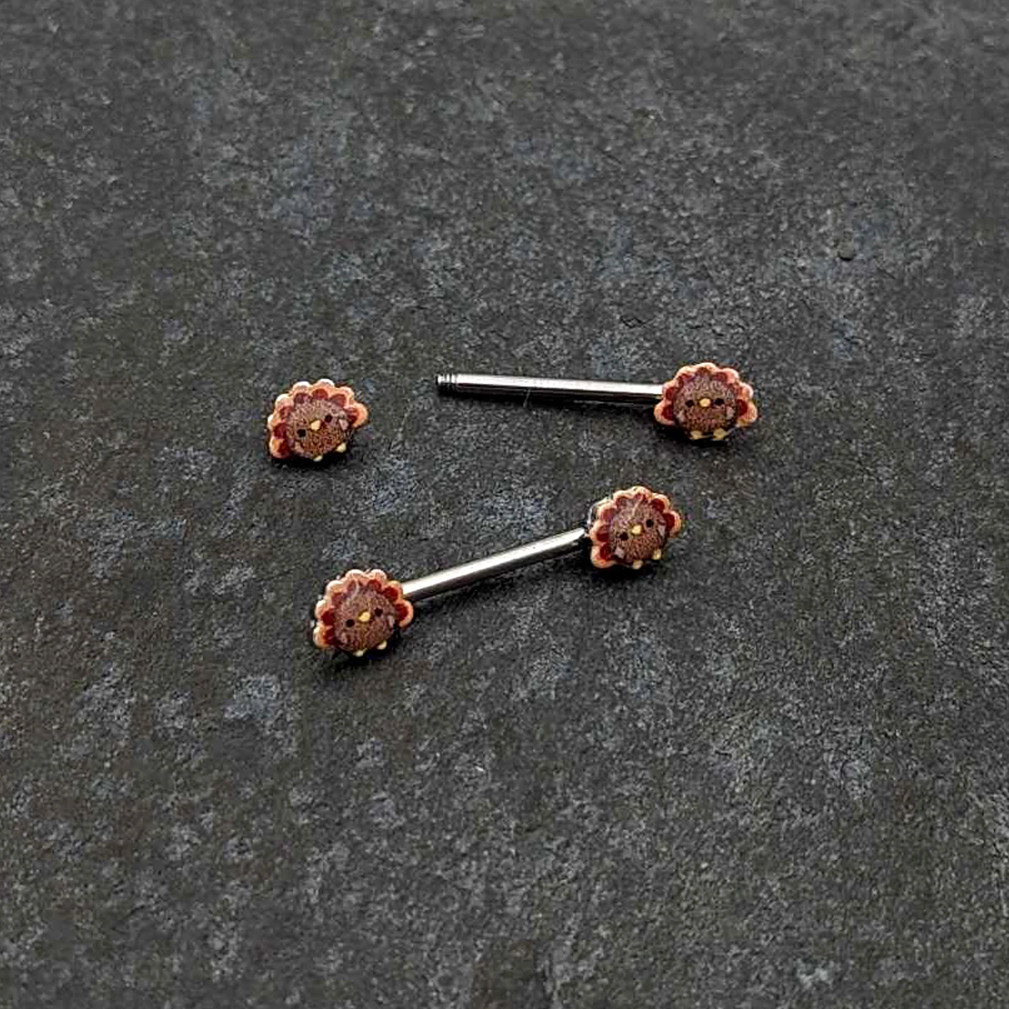 14G 9/16 Cute Colorful Turkeys Barbell Nipple Ring Set - Image 5
