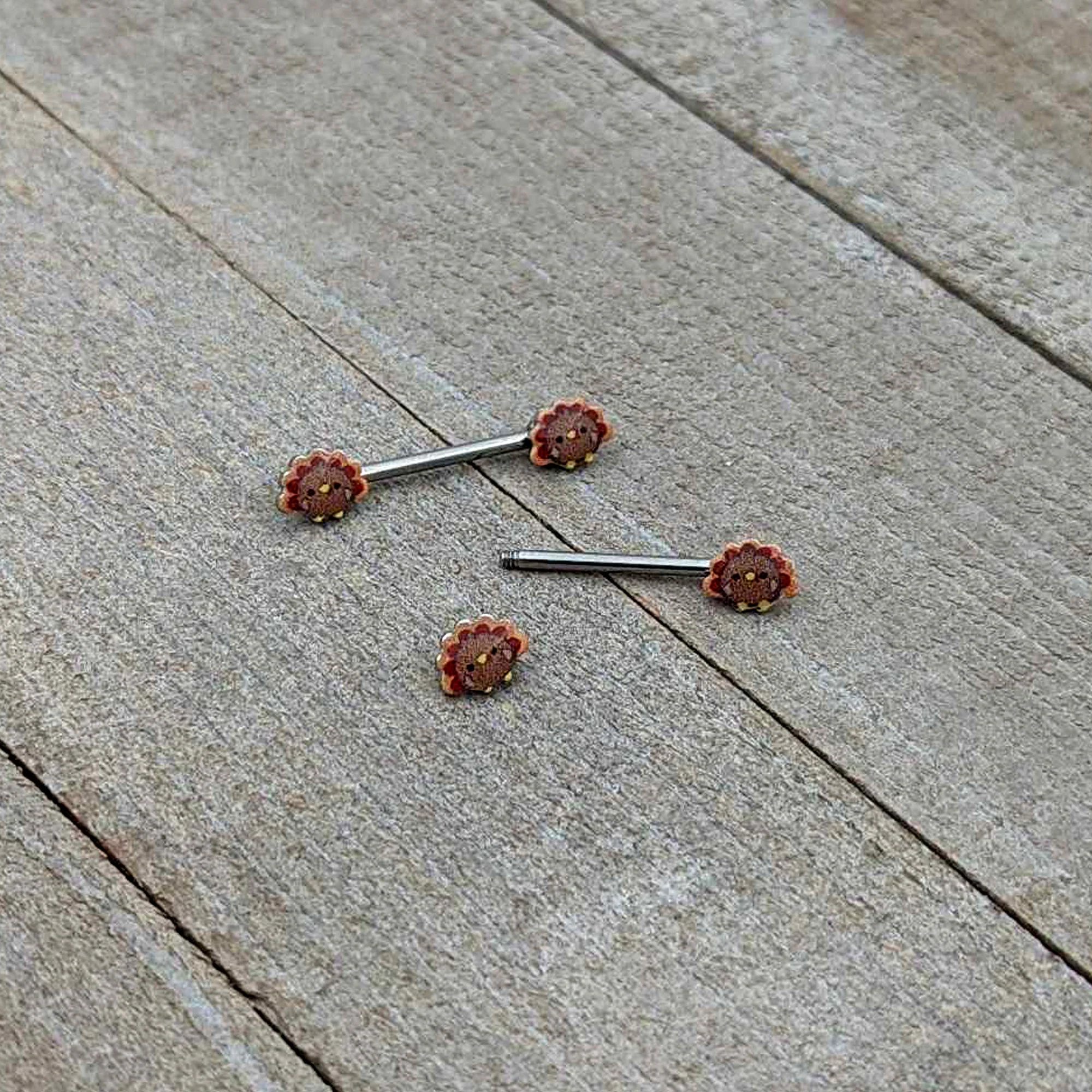 14G 9/16 Cute Colorful Turkeys Barbell Nipple Ring Set - Image 7