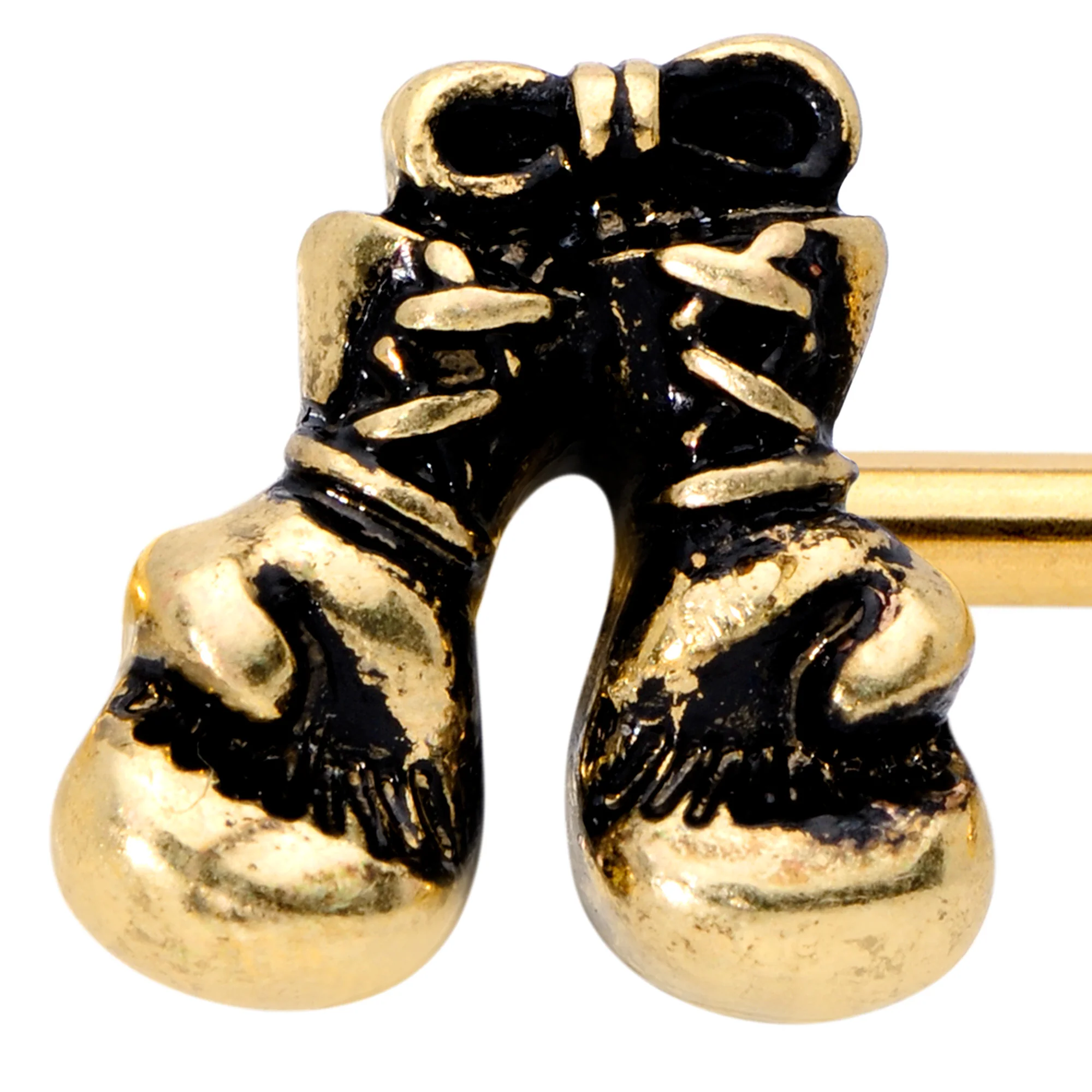 14G 9/16 Gold Tone Boxing Gloves Barbell Nipple Ring Set - Image 2