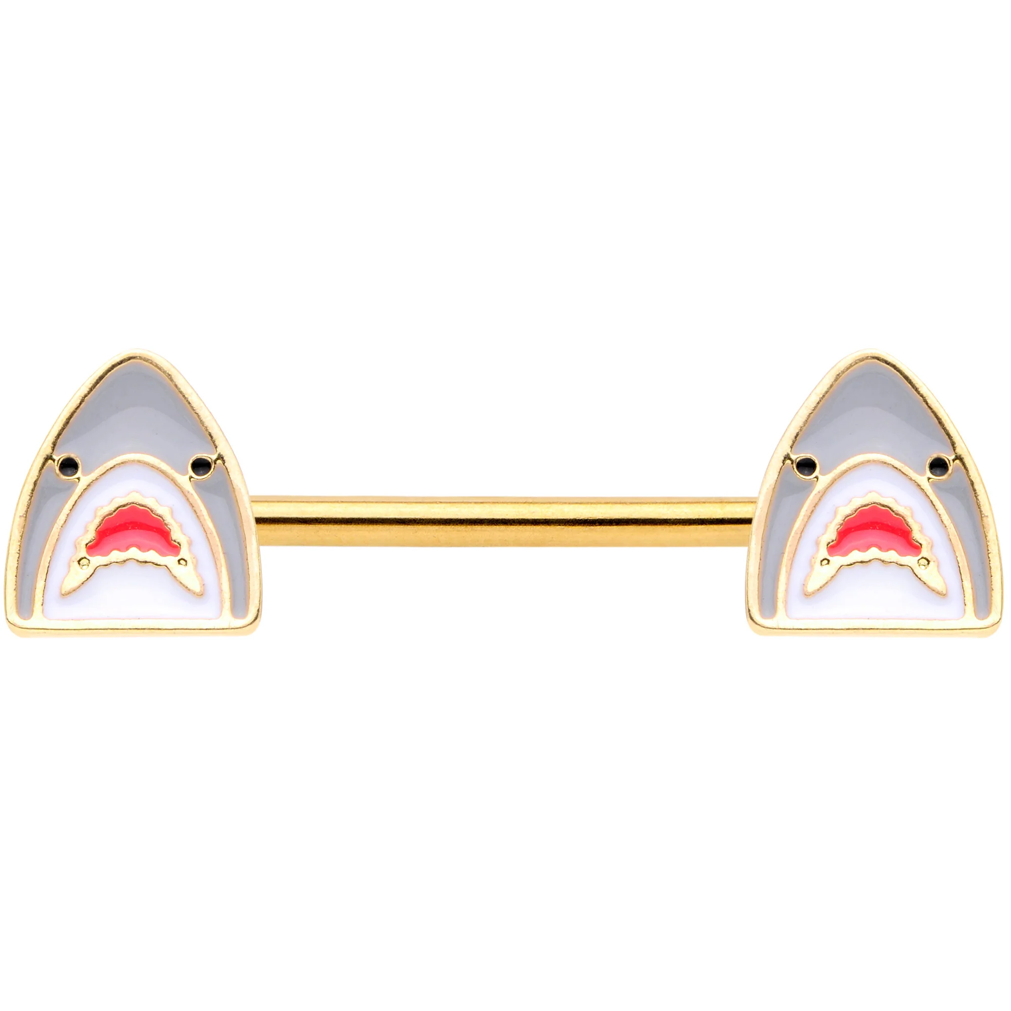 14G 9/16 Gold Tone Shark Attack Barbell Nipple Ring Set - Image 2