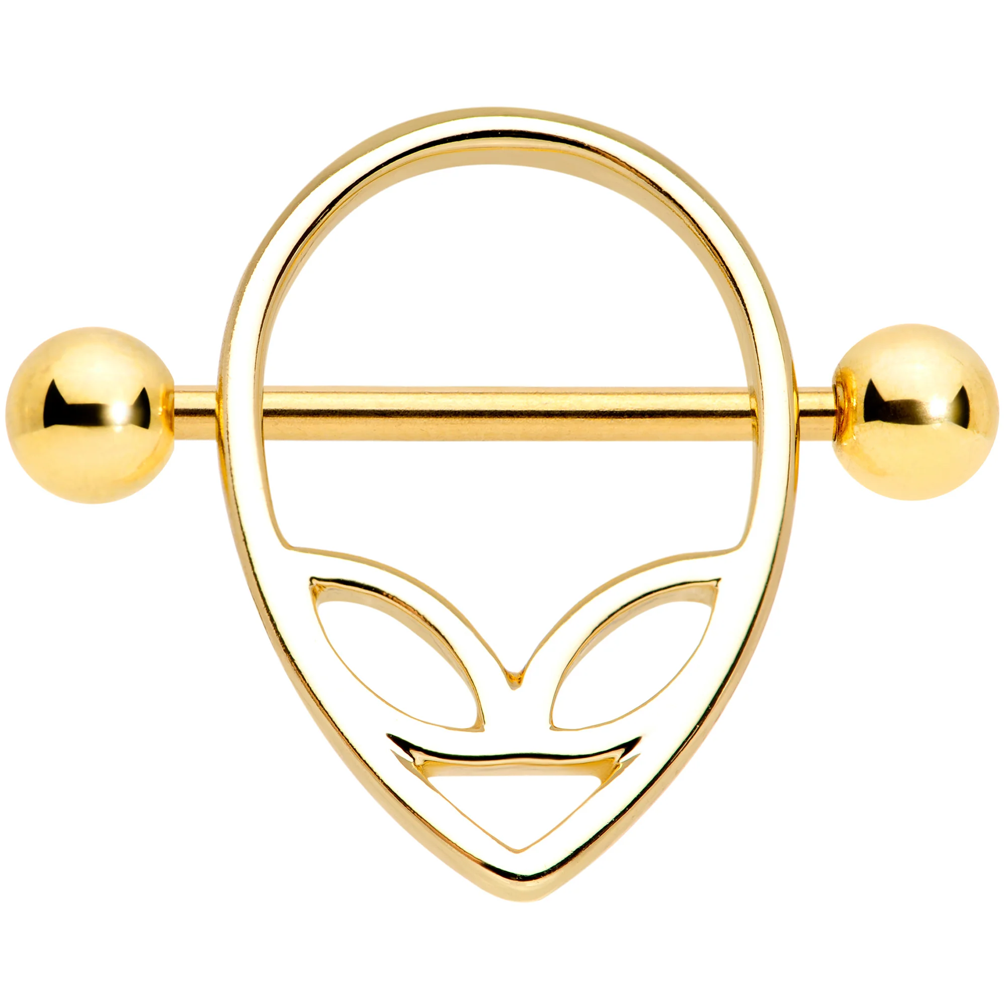 14G 9/16 Gold Tone UFO Alien Nipple Shield Set - Image 2