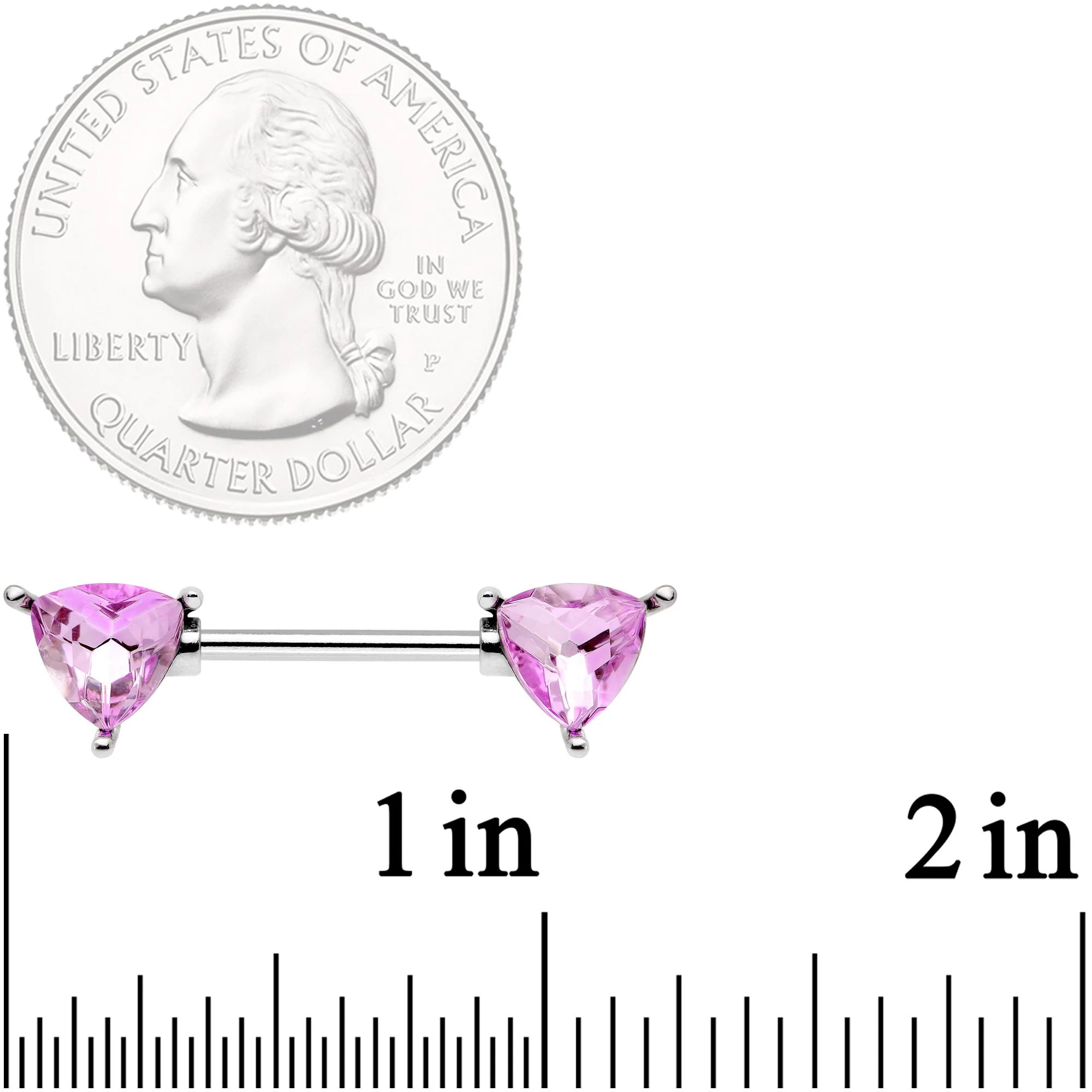 14G 9/16 Pink Gem Geometric Triangles Barbell Nipple Ring Set - Image 2