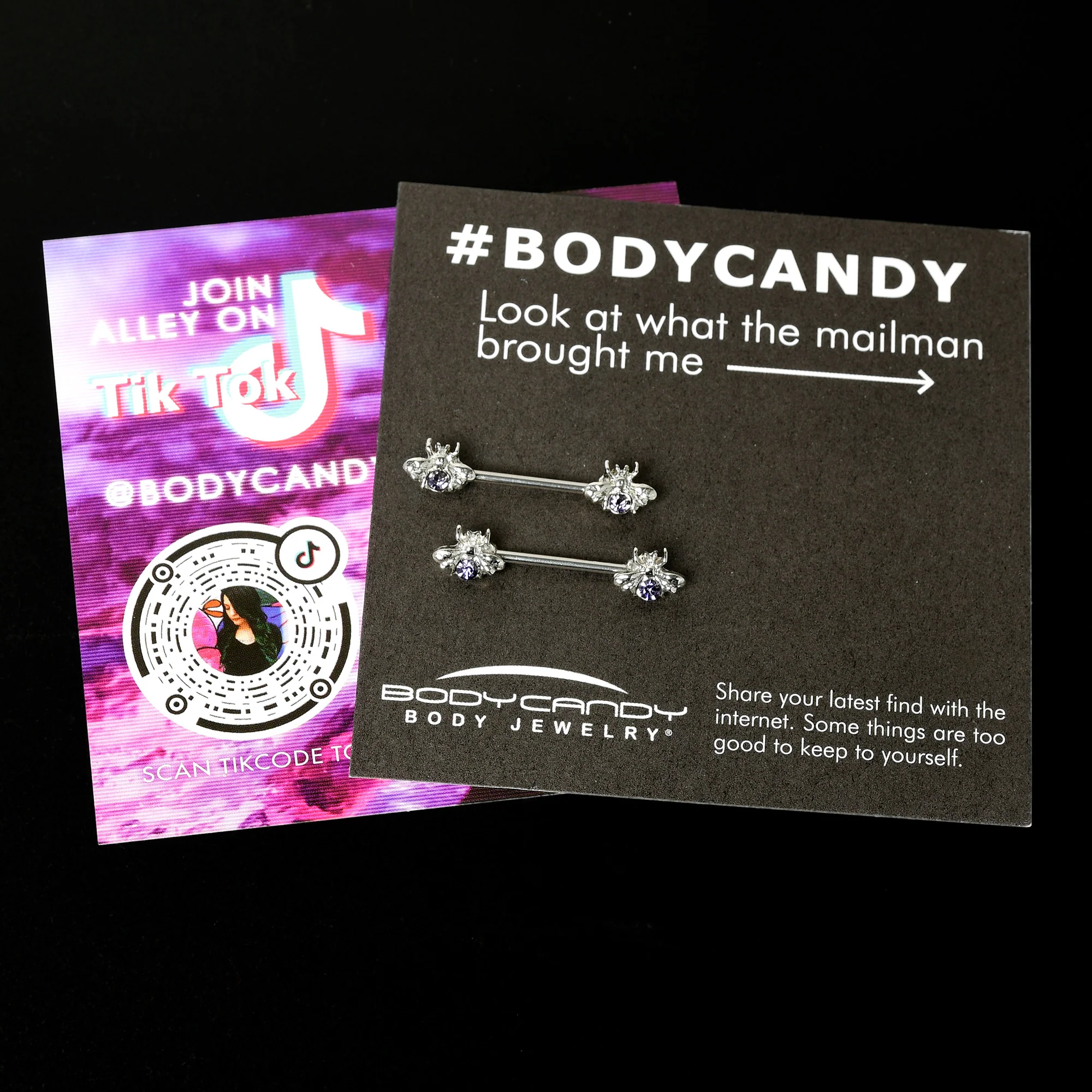 14G 9/16 Purple Gem Bee Beautiful Insect Barbell Nipple Ring Set - Image 7