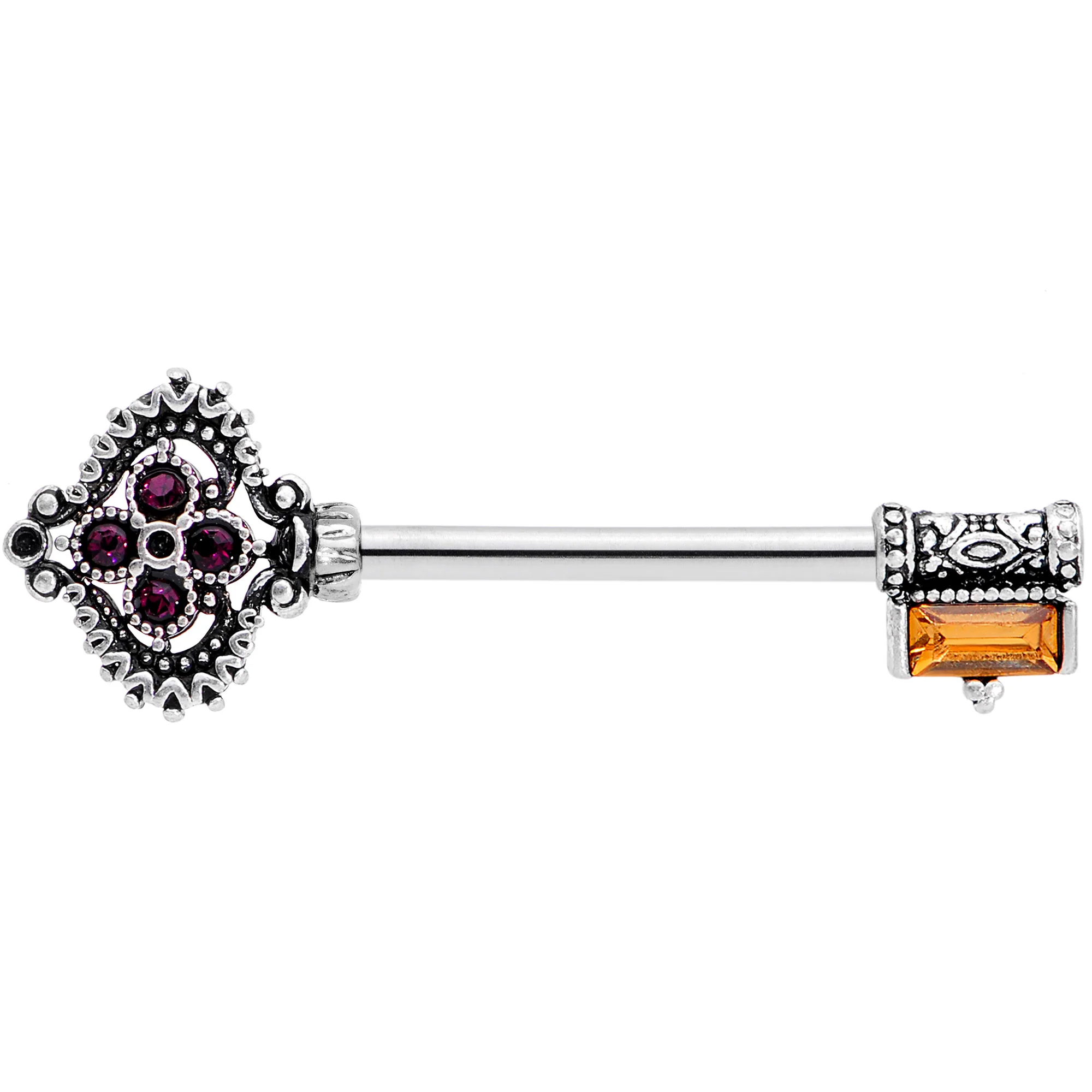 14G 9/16  Red Brown Gem Kings Key Barbell Nipple Ring Set - Image 2