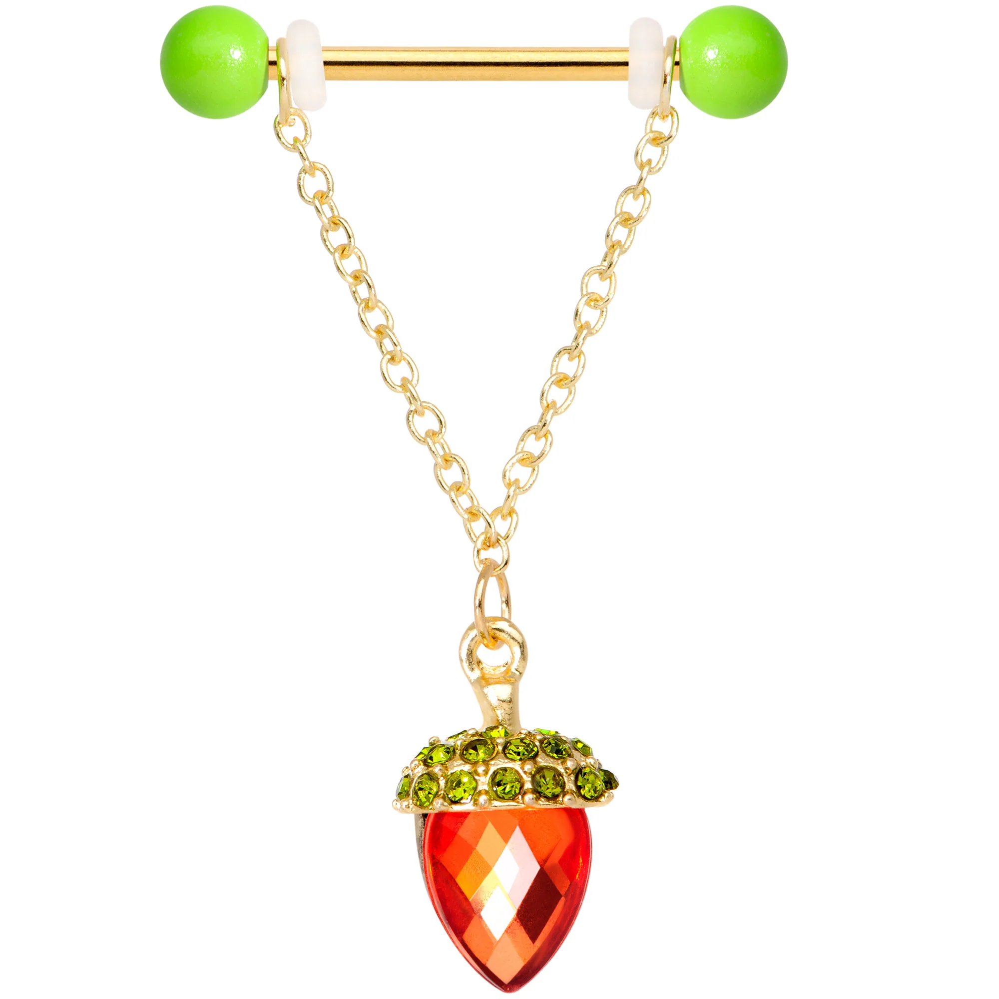 14G 9/16 Red Green Gem Oak Leaf Acorn Barbell Nipple Ring Set - Image 2