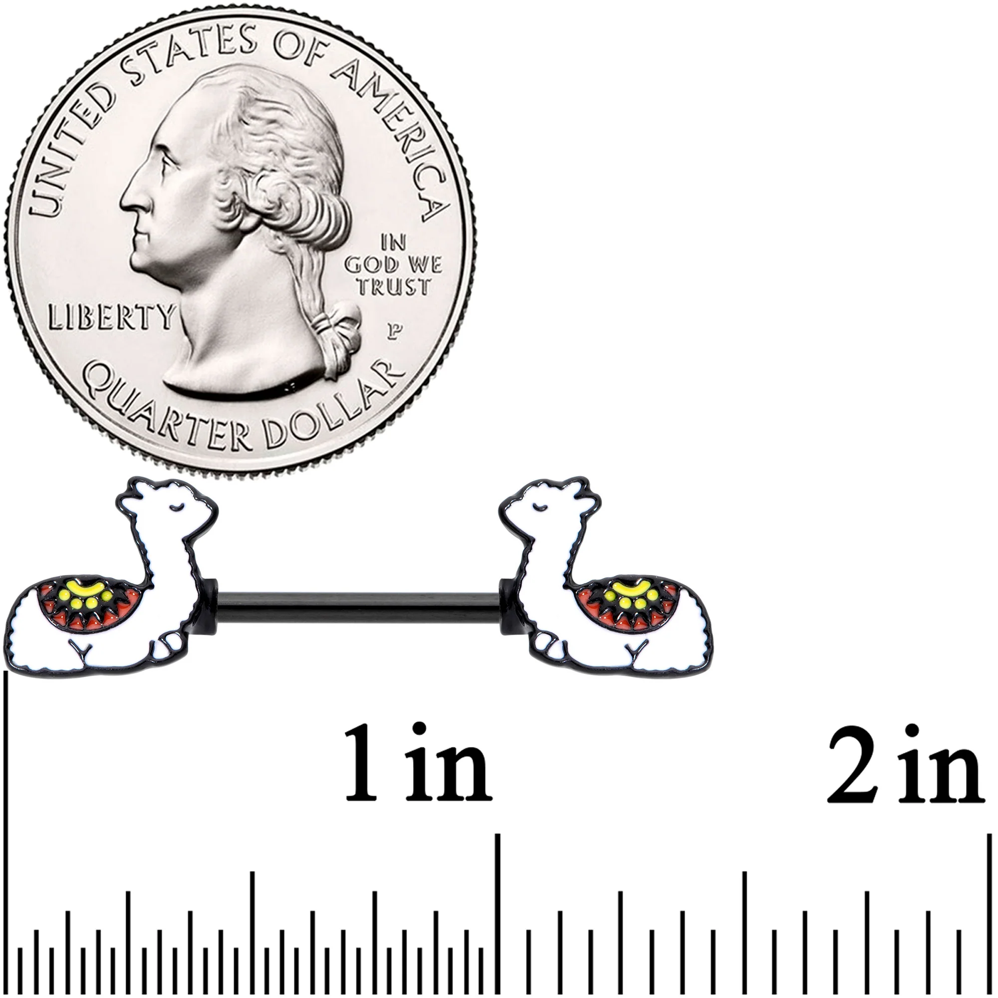 14G 9/16 Snoozing Llama Barbell Nipple Ring Set - Image 2