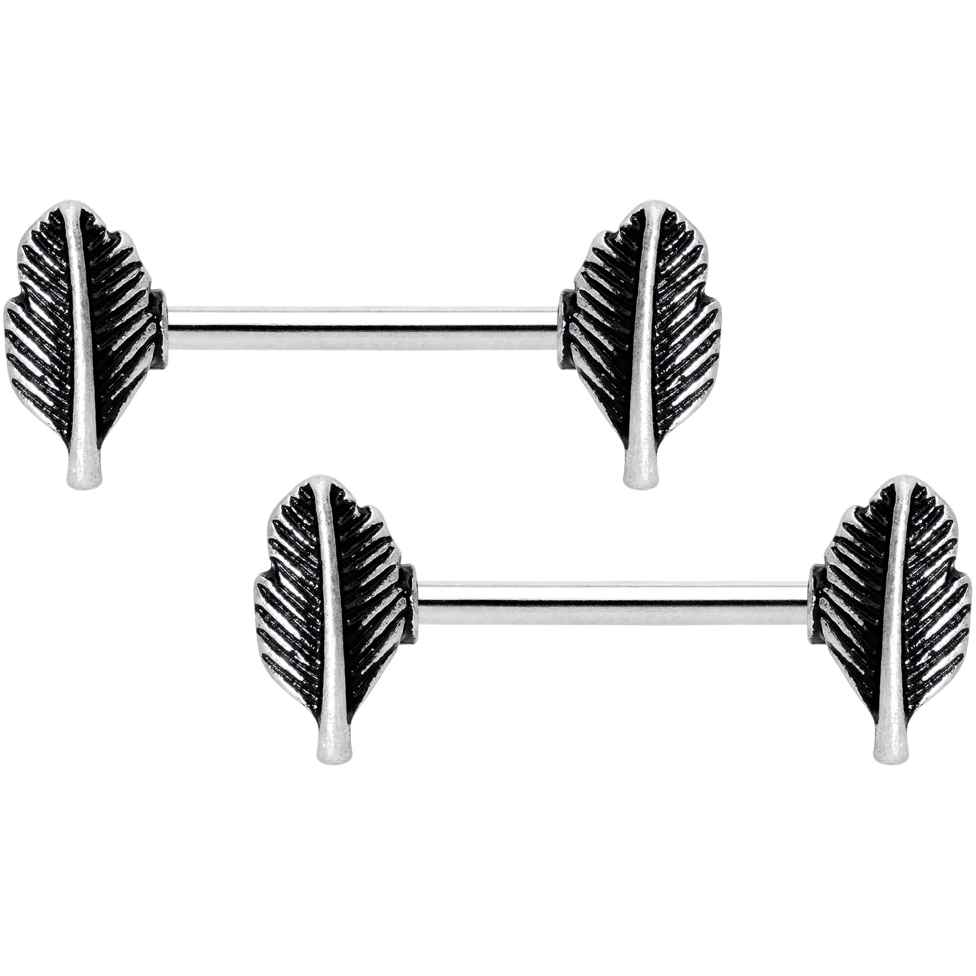 14G 9/16 Southwestern Feathers Barbell Nipple Ring Set