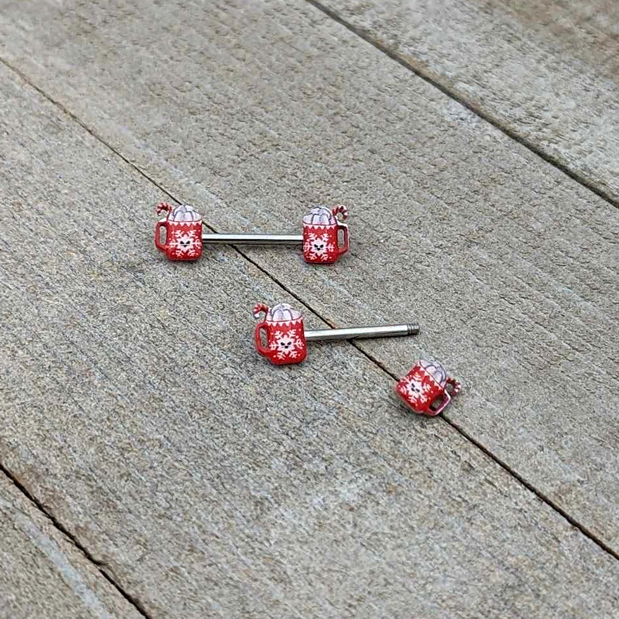 14G 9/16 Sweet Hot Cocoa Holiday Barbell Holiday Nipple Ring Set - Image 7