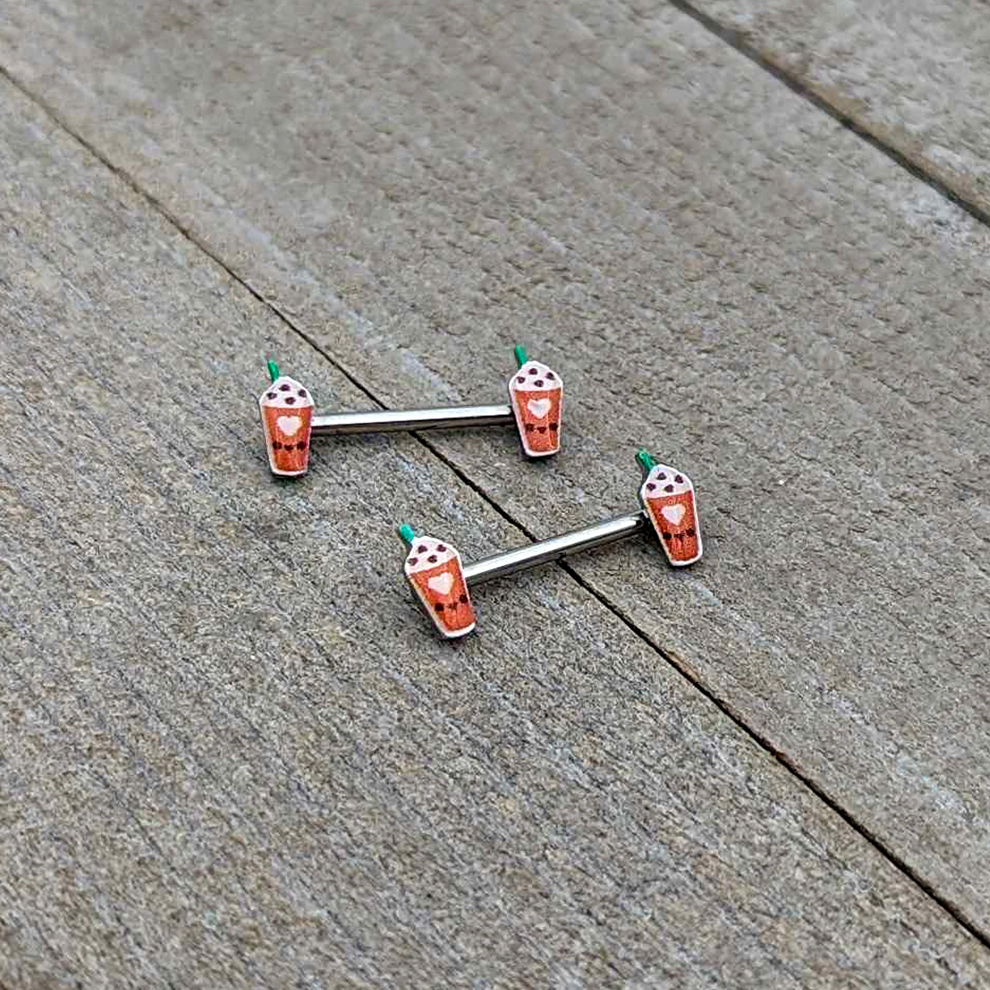 14G 9/16 Sweet Pumpkin Frappe Autumn Barbell Nipple Ring Set - Image 6