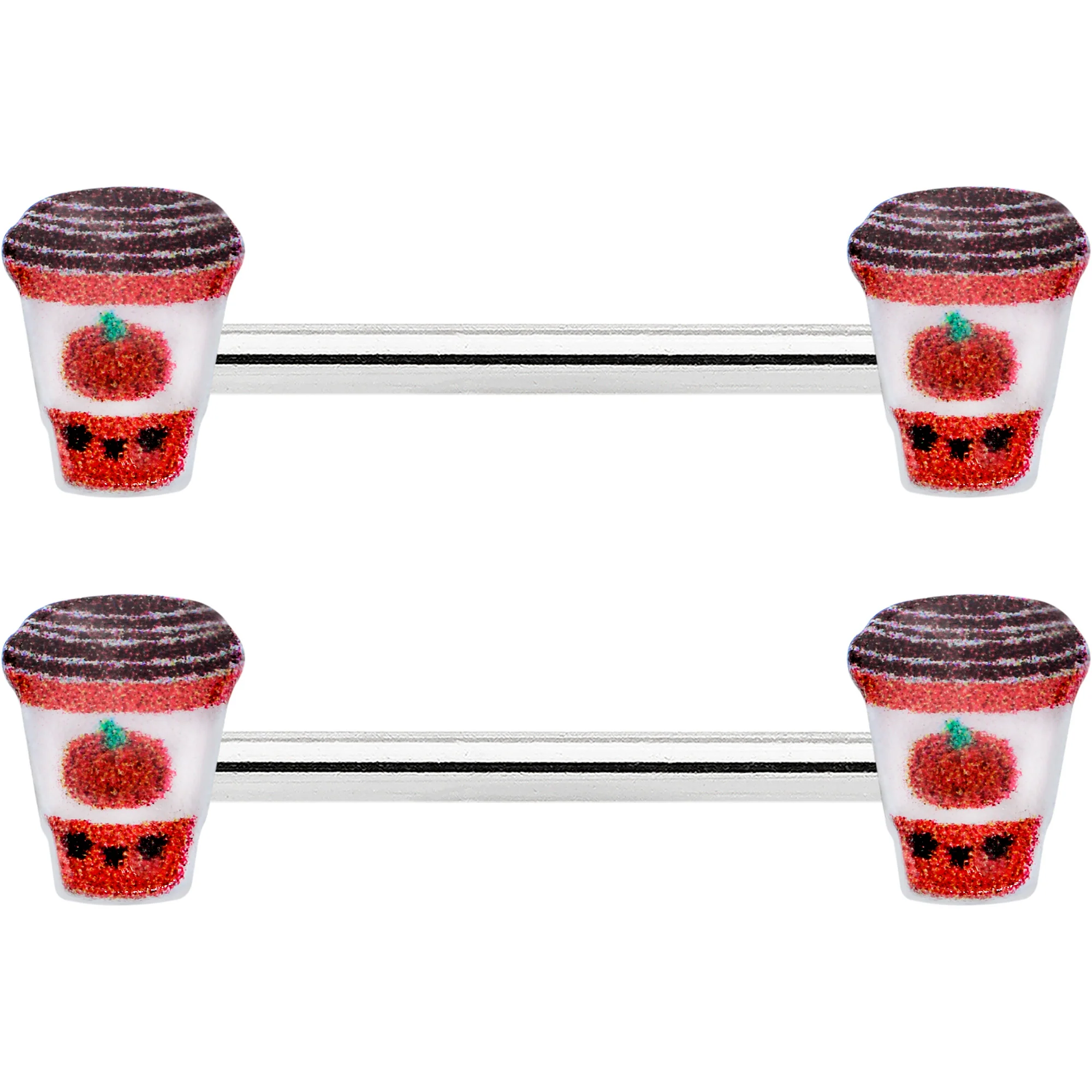 14G 9/16 Sweet Pumpkin Latte Autumn Barbell Nipple Ring Set - Image 2