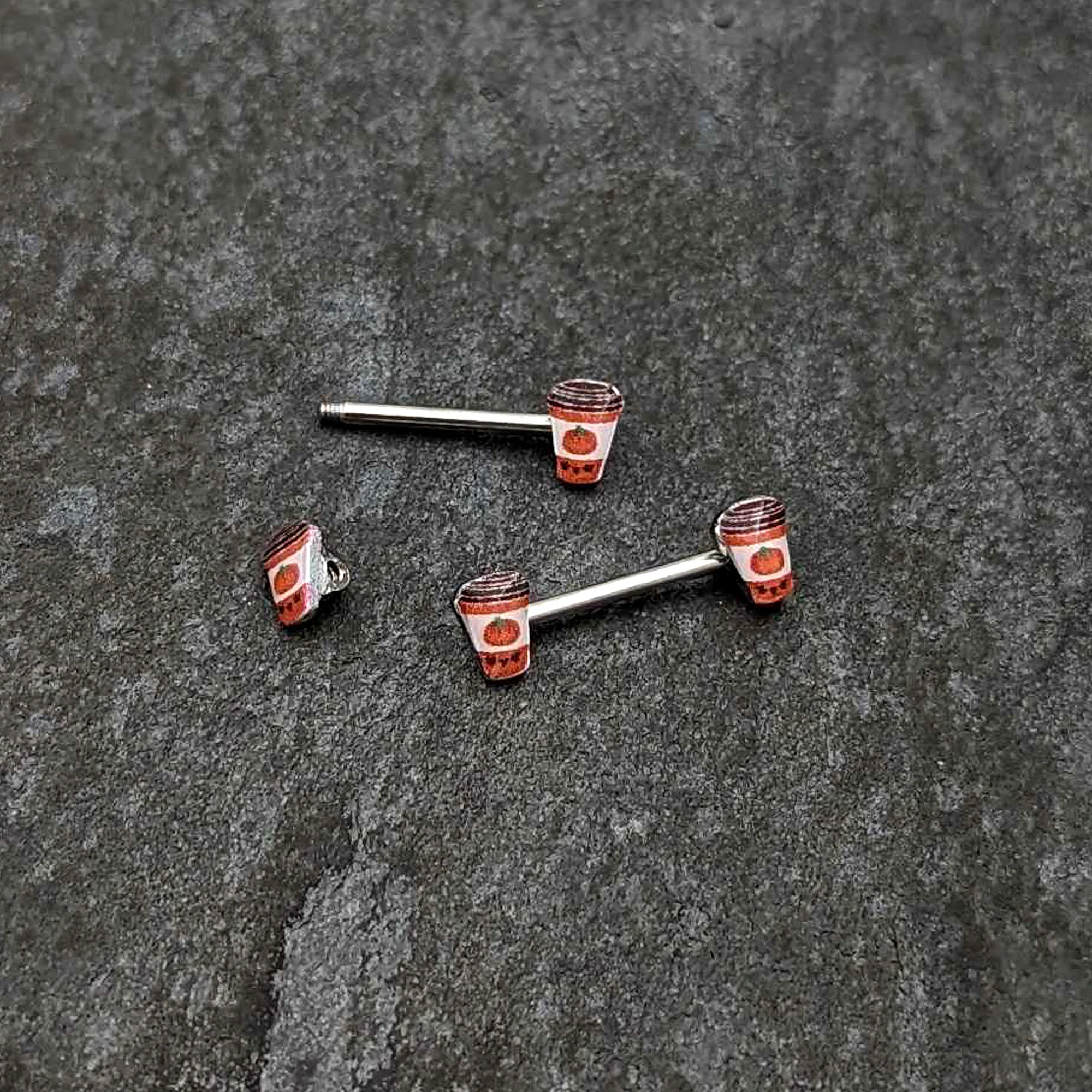 14G 9/16 Sweet Pumpkin Latte Autumn Barbell Nipple Ring Set - Image 5