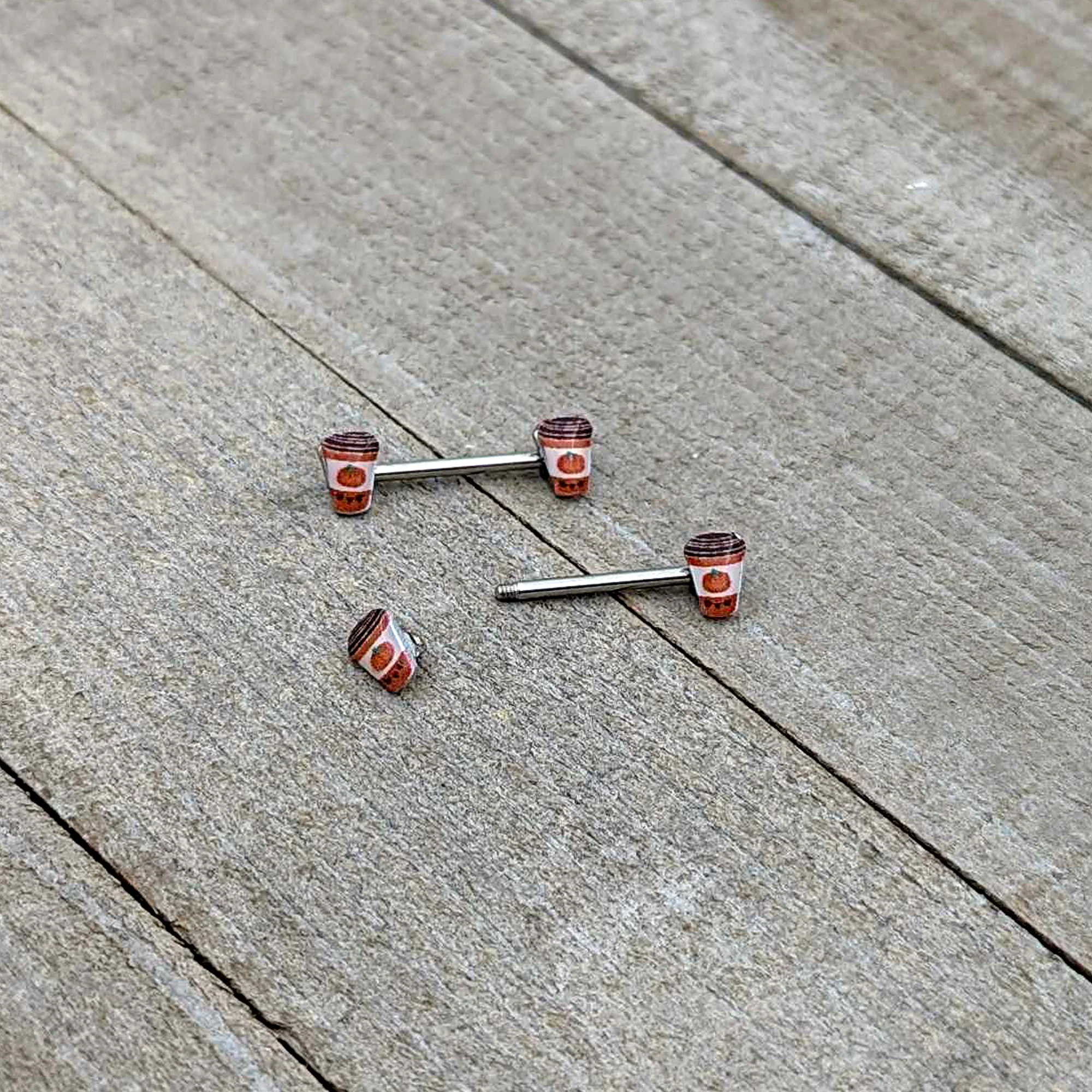 14G 9/16 Sweet Pumpkin Latte Autumn Barbell Nipple Ring Set - Image 7
