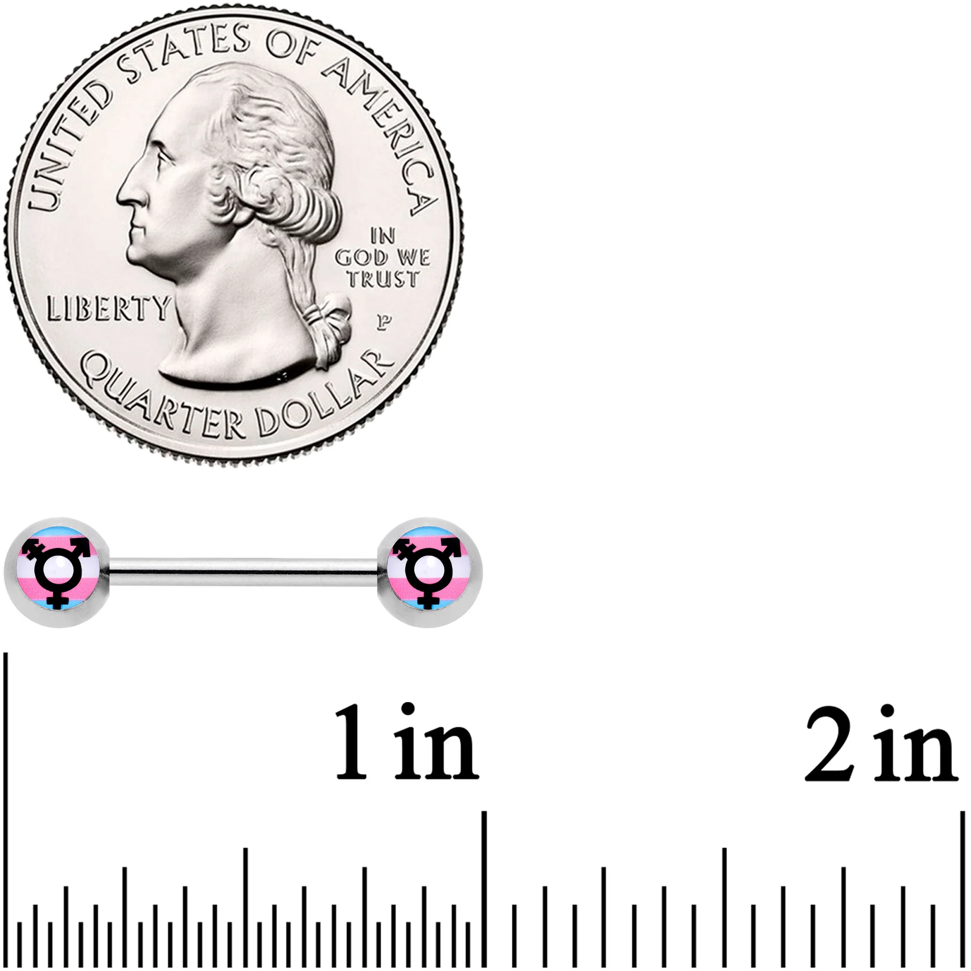 14G 9/16 Transgender Pride Logo Barbell Nipple Ring Set - Image 2