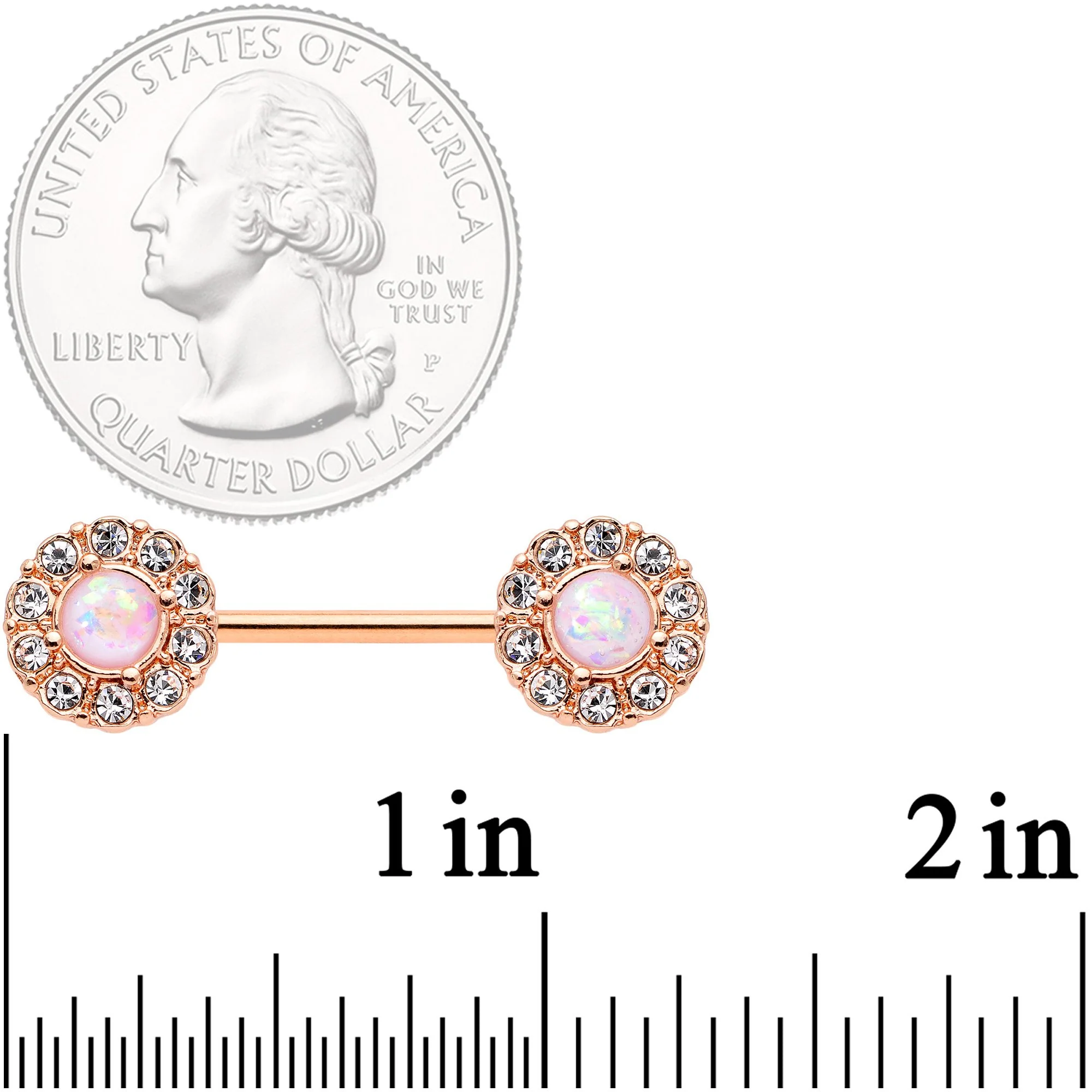 14G 9/16 White Faux Opal Rose Gold Tone Wreath Nipple Ring Set - Image 2