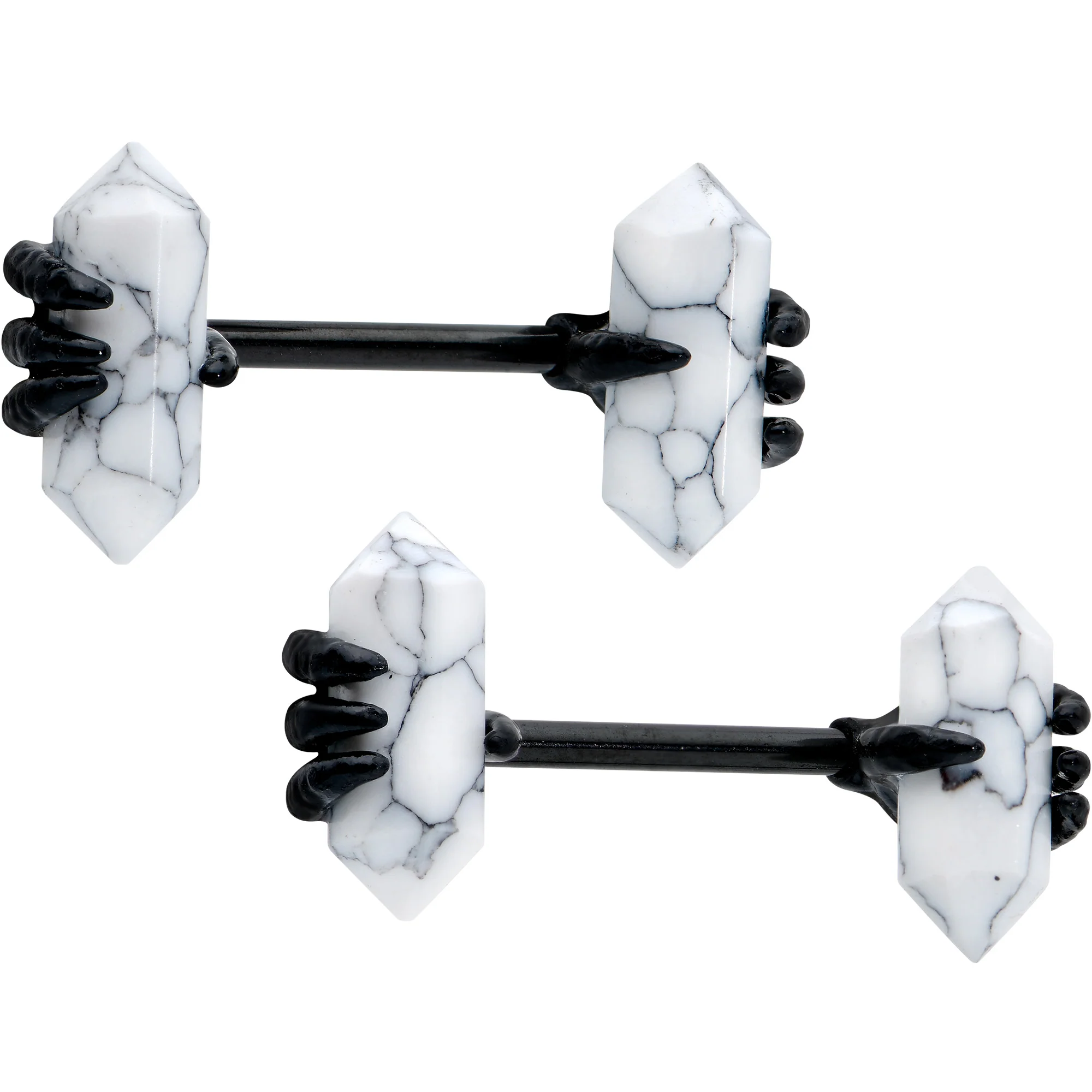 14G 9/16 White Howlite Black Claw Barbell Nipple Ring Set - Image 12