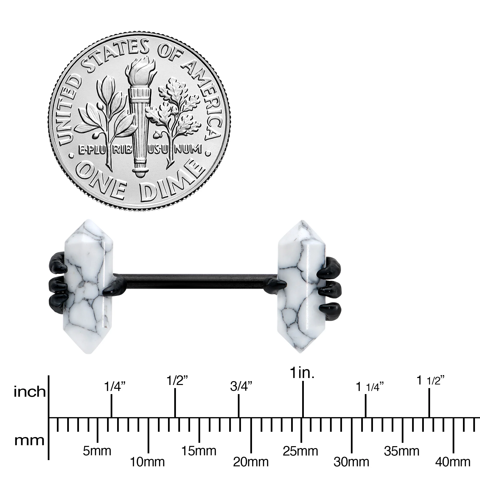14G 9/16 White Howlite Black Claw Barbell Nipple Ring Set - Image 3