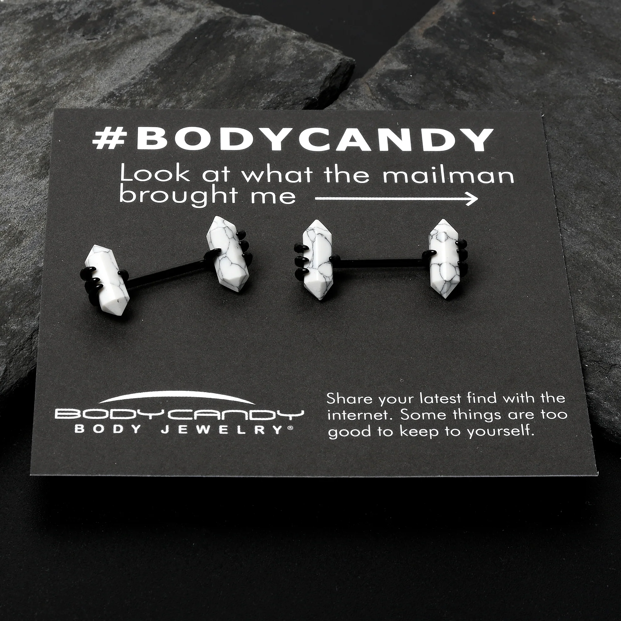 14G 9/16 White Howlite Black Claw Barbell Nipple Ring Set - Image 8
