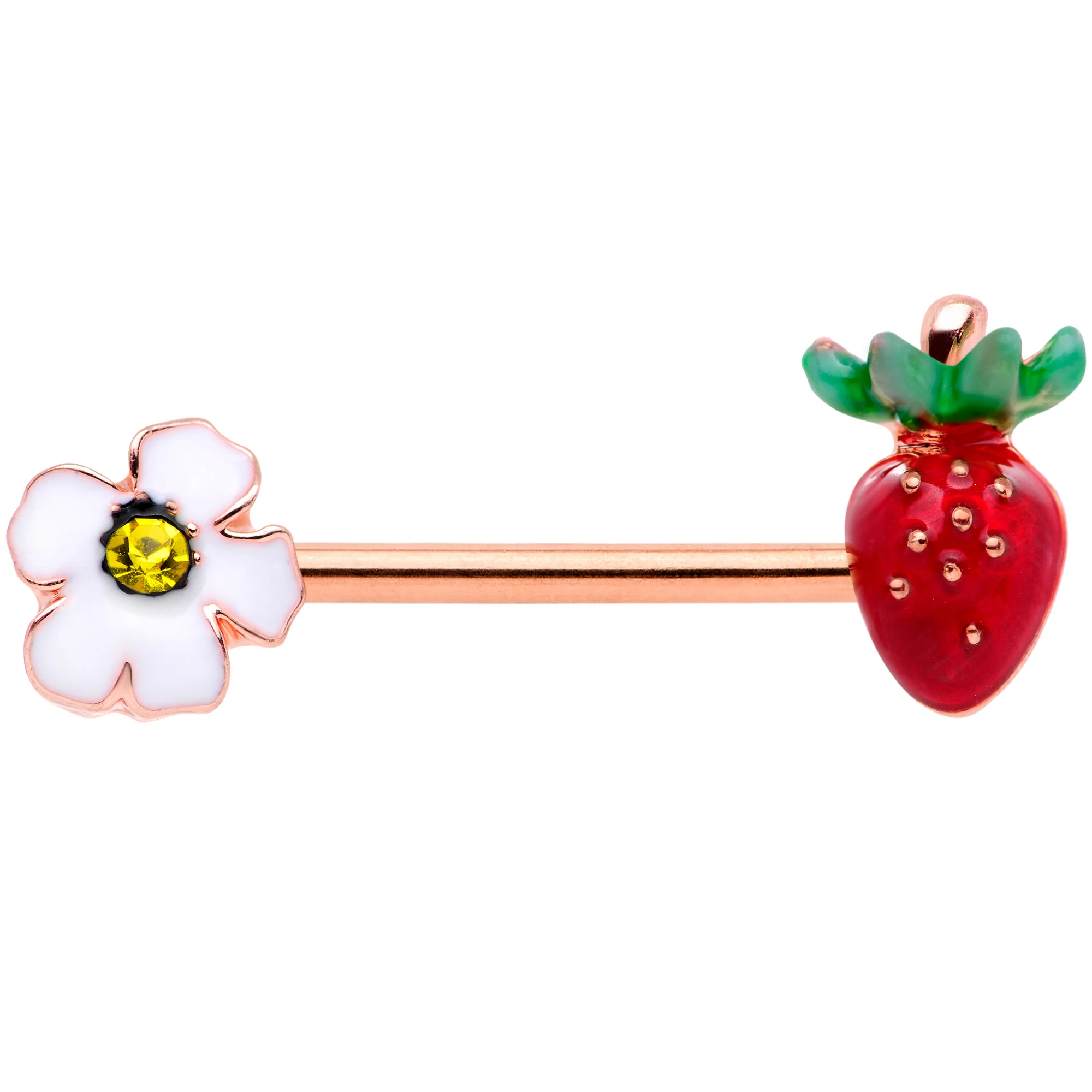 14G 9/16 Yellow Gem Rose Gold Tone Strawberry Nipple Ring Set - Image 2