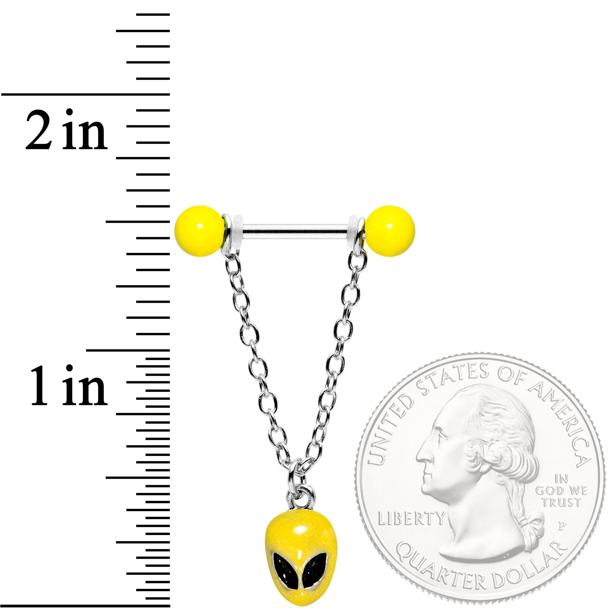 14G 9/16 Yellow Glow Alien Saturn Dangle Barbell Nipple Ring Set - Image 4
