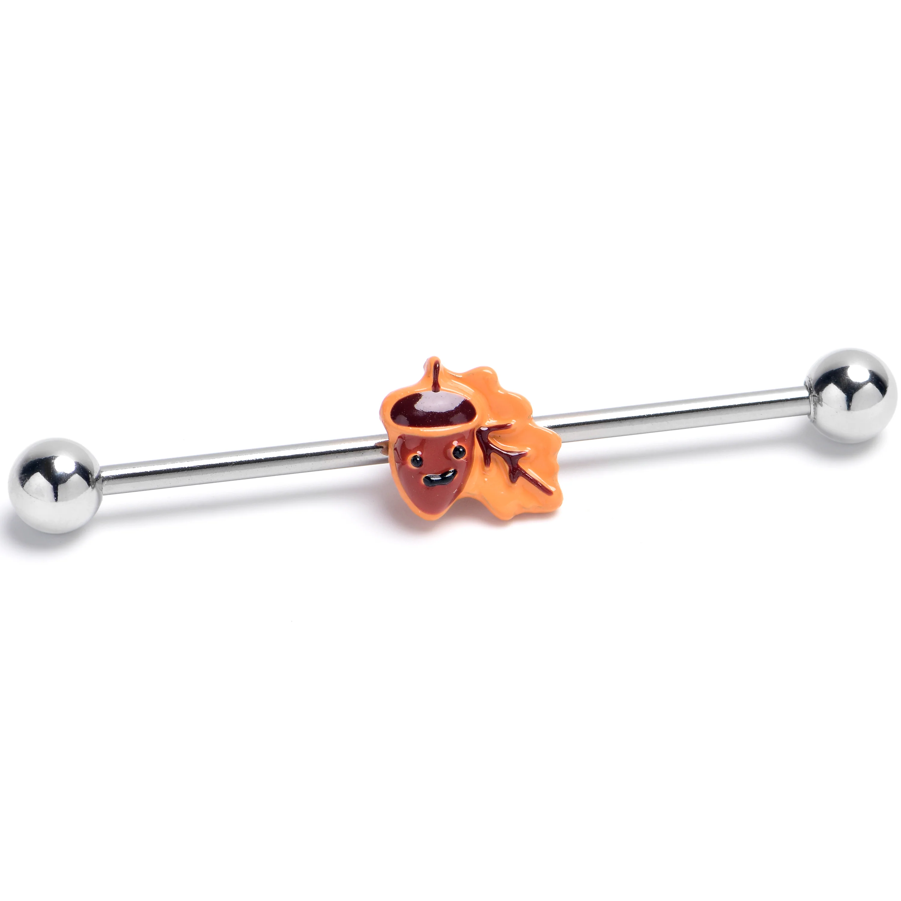 14G Acorn Oak Leaf Autumn Industrial Barbell 38mm