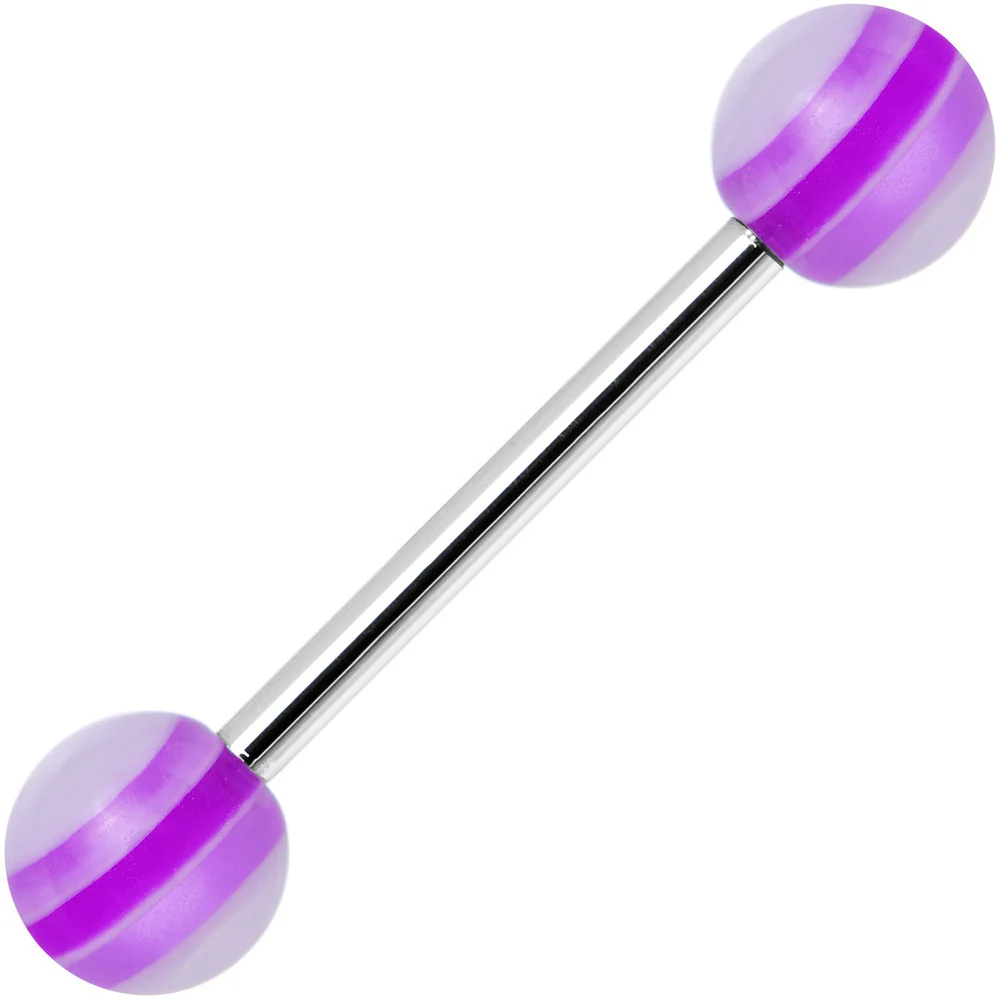 14G Acrylic Hot Pink Romance Stripe Straight Barbell Tongue Ring