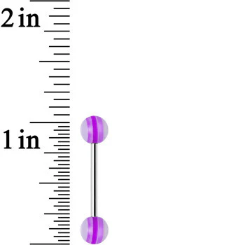 14G Acrylic Hot Pink Romance Stripe Straight Barbell Tongue Ring - Image 2