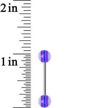 14G Acrylic Purple Deepness Stripe Straight Barbell Tongue Ring - Image 2