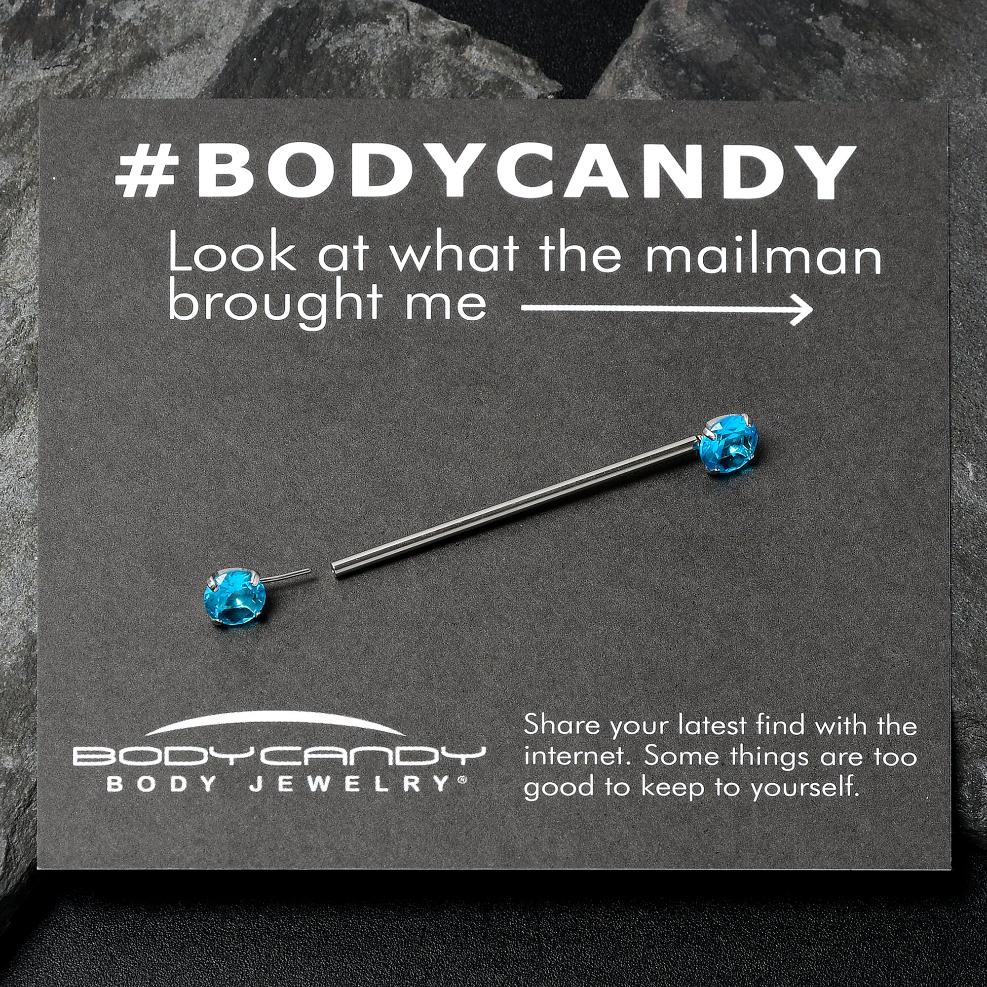 14G Aqua CZ Gem Threadless Industrial Barbell 38mm - Image 2