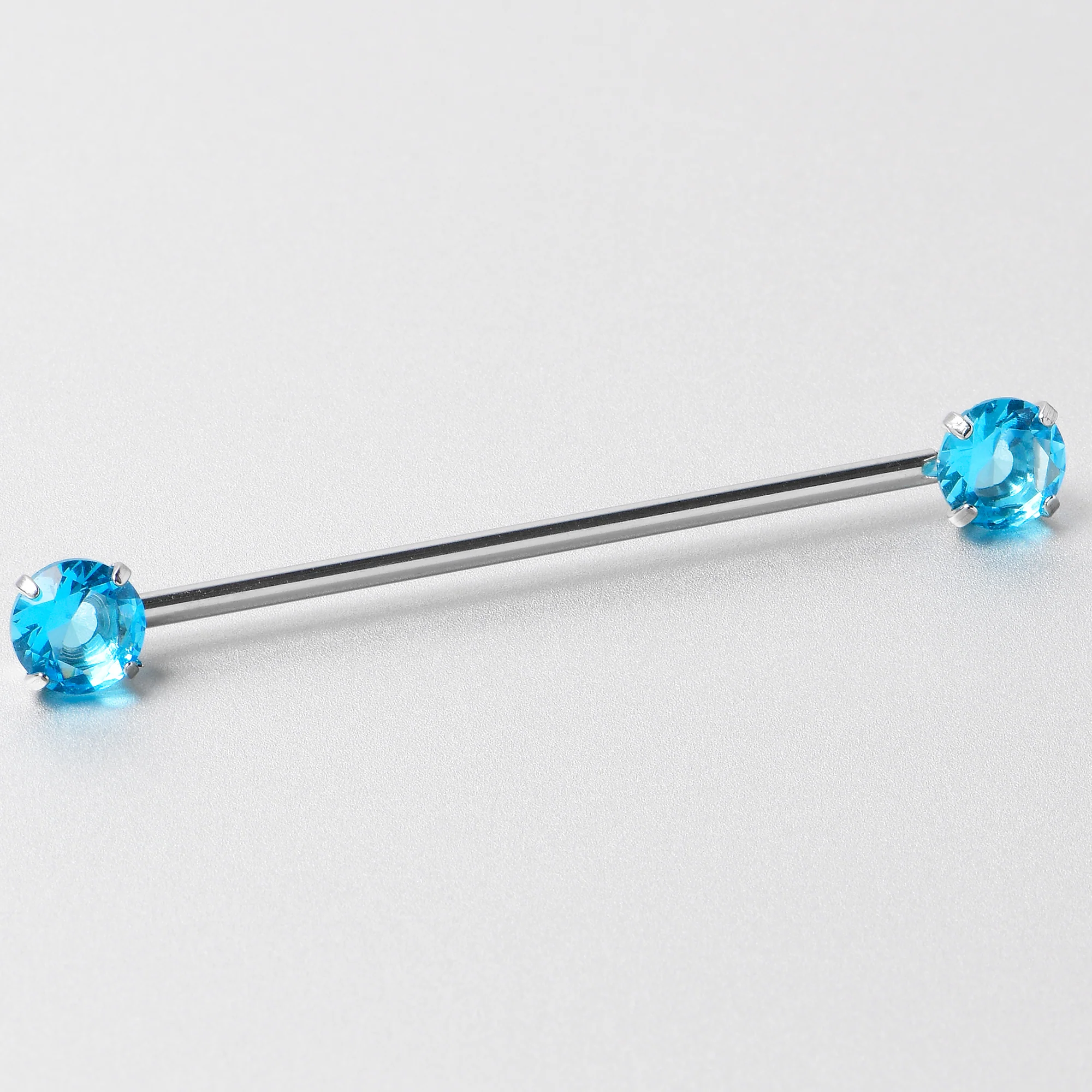 14G Aqua CZ Gem Threadless Industrial Barbell 38mm - Image 8