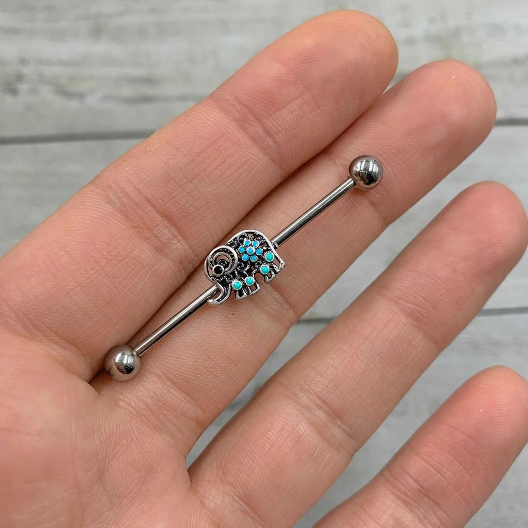 14G Aqua Orb Curvy Elephant Industrial Barbell 38mm - Image 2