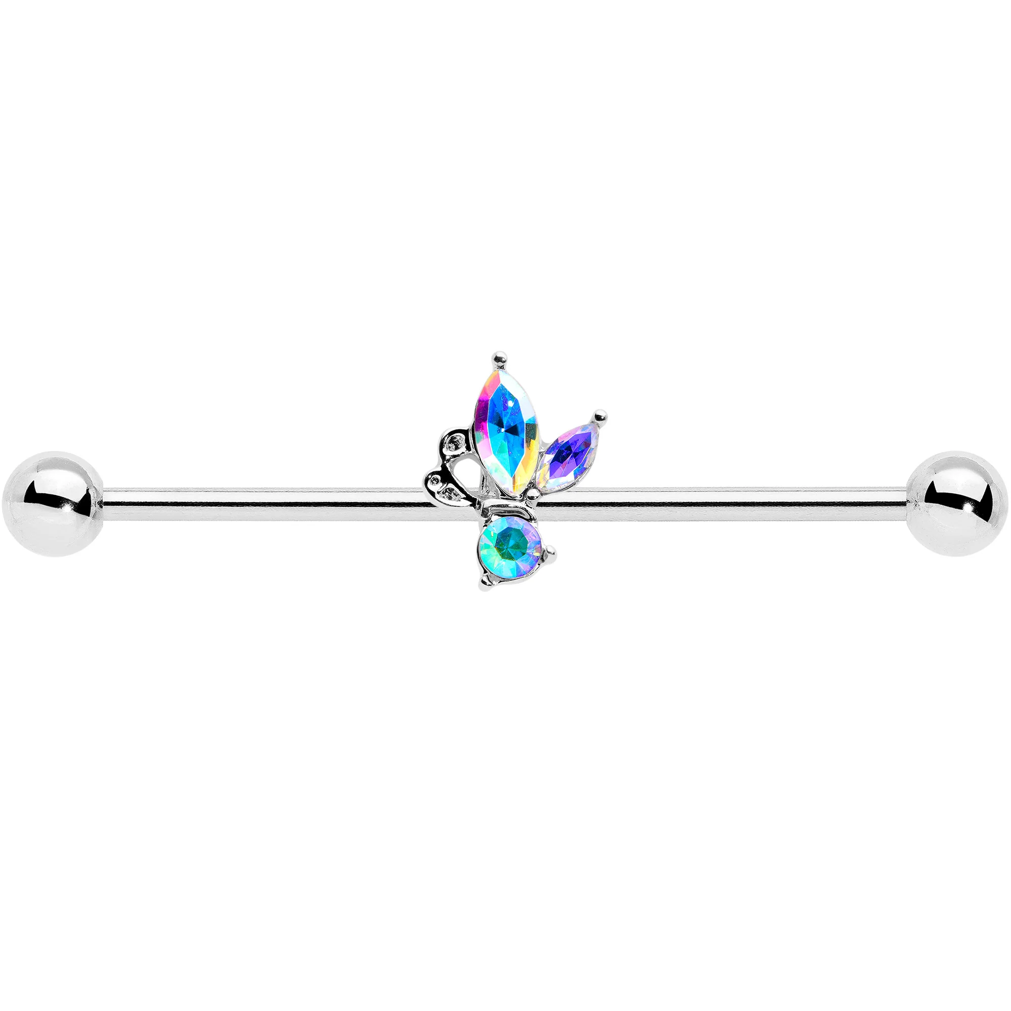 14G Aurora CZ Gem Fleur de Lis Industrial Barbell 38mm - Image 2