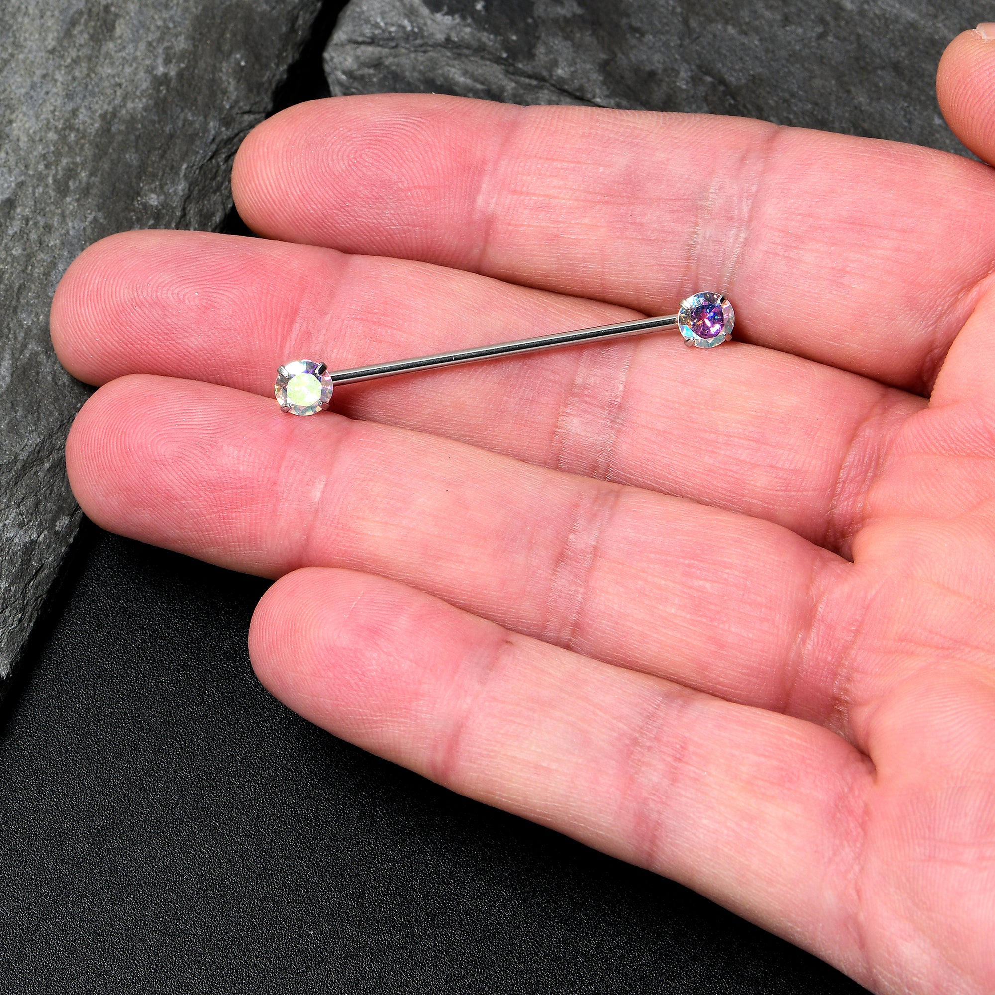 14G Aurora CZ Gem Threadless Industrial Barbell 38mm - Image 3