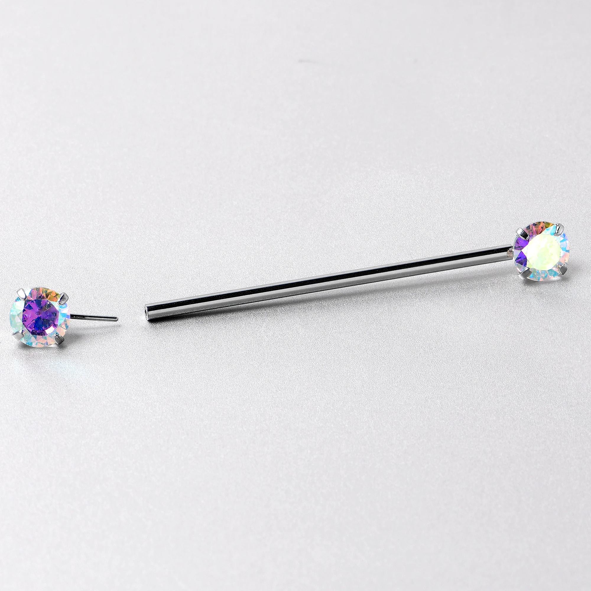 14G Aurora CZ Gem Threadless Industrial Barbell 38mm - Image 6