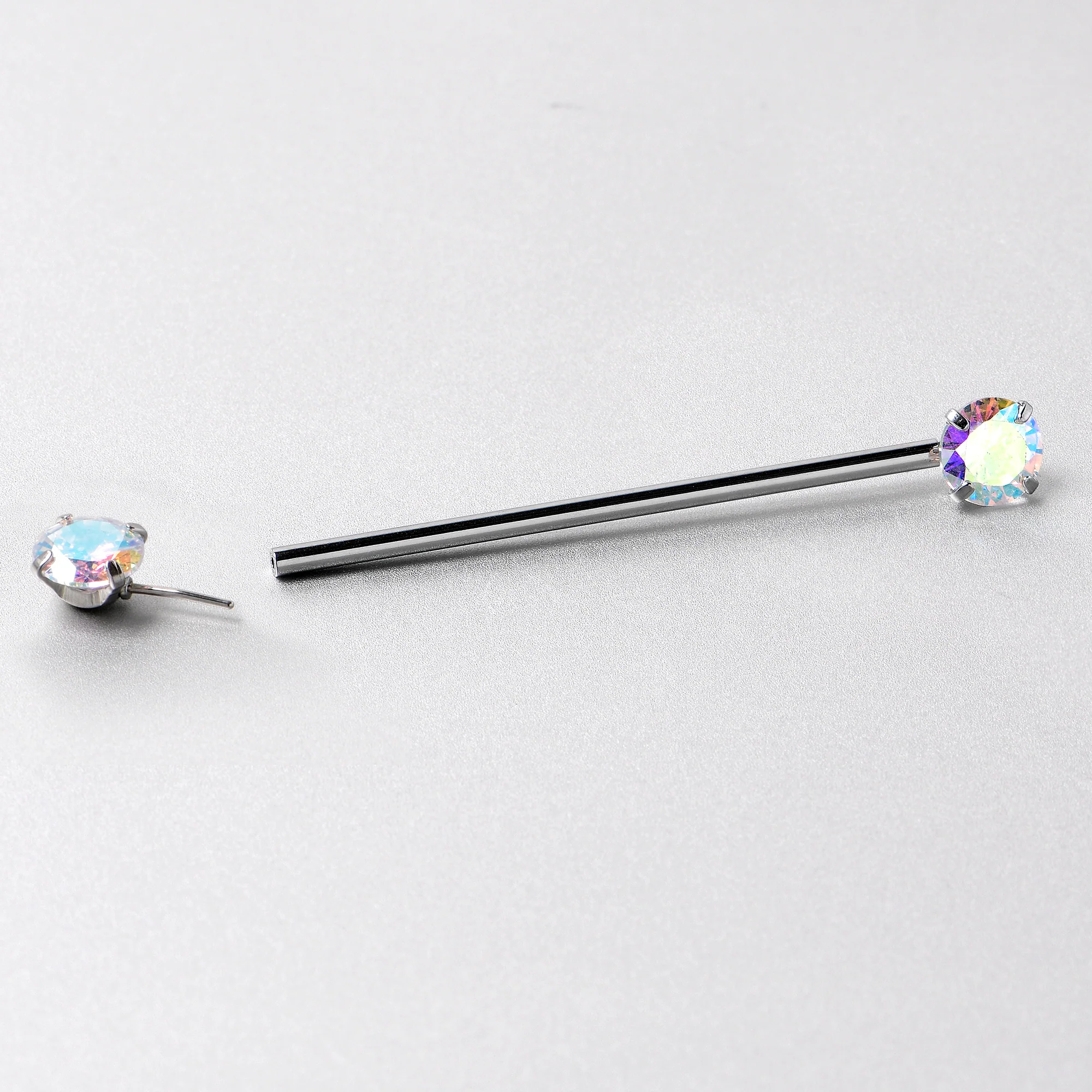 14G Aurora CZ Gem Threadless Industrial Barbell 38mm - Image 7
