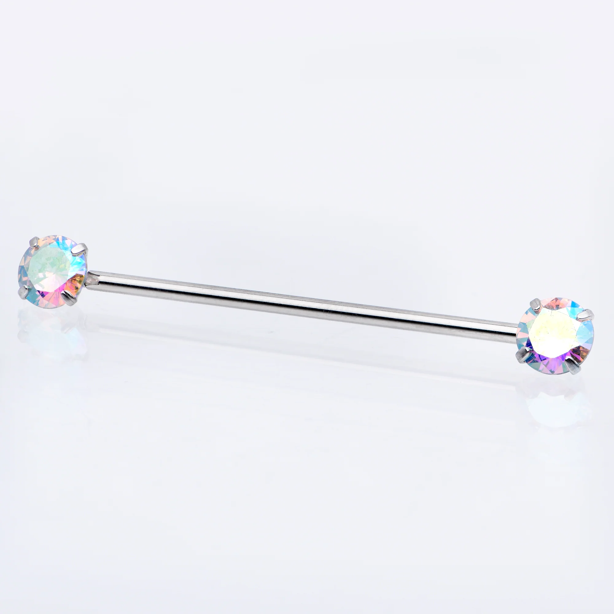 14G Aurora CZ Gem Threadless Industrial Barbell 38mm - Image 8